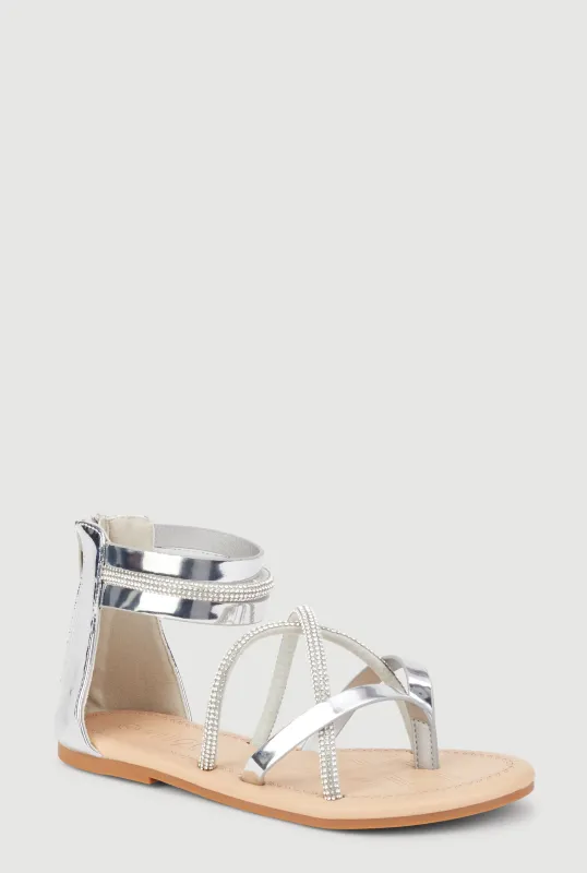Girls Rhinestone Strappy Zip Back Thong Sandals sold by Rainbow