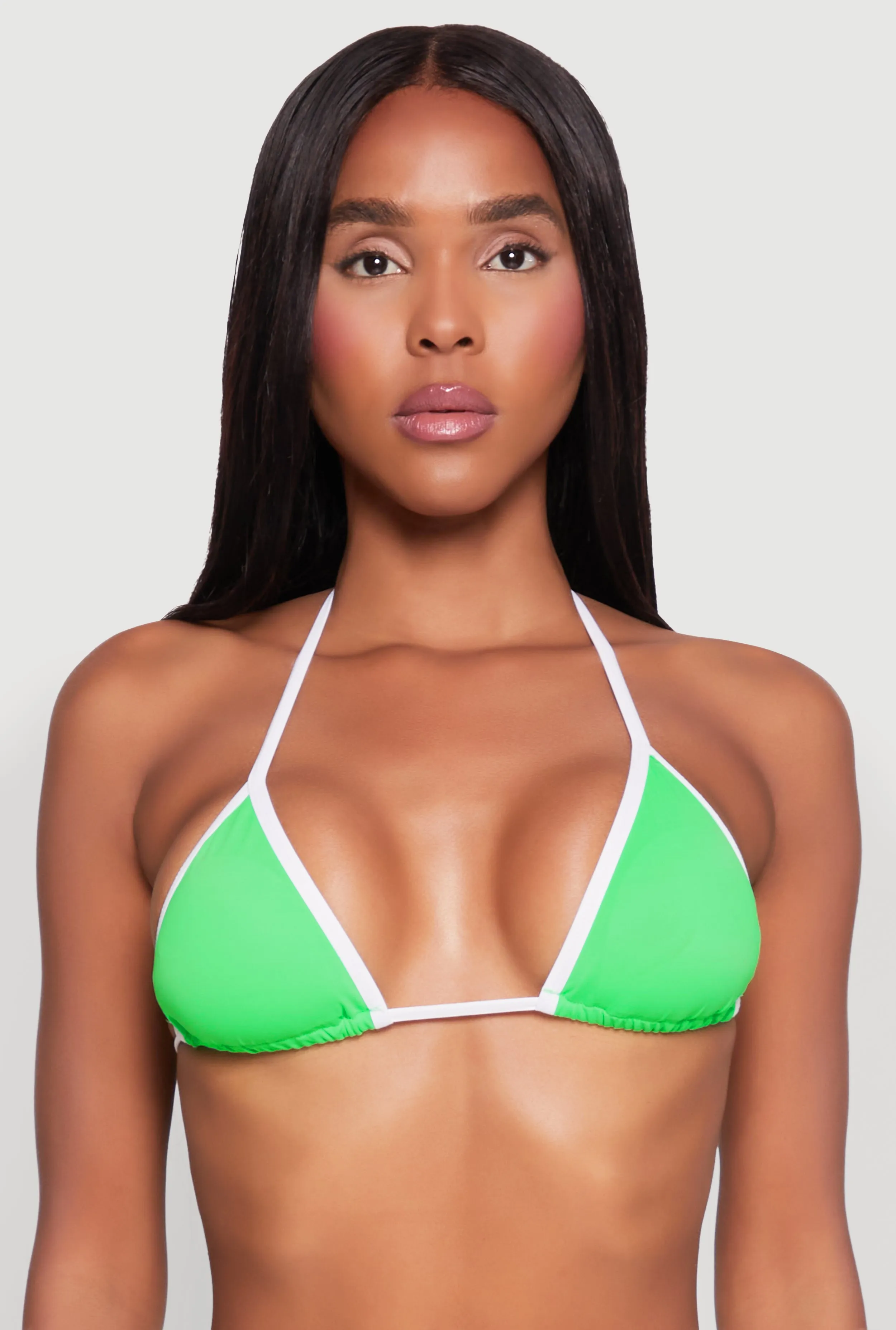 Contrast Trim Triangle Swim Bikini Top sold by Rainbow