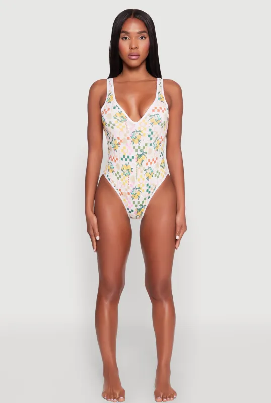 Citrus Checkered Print One Piece Swimsuit sold by Rainbow