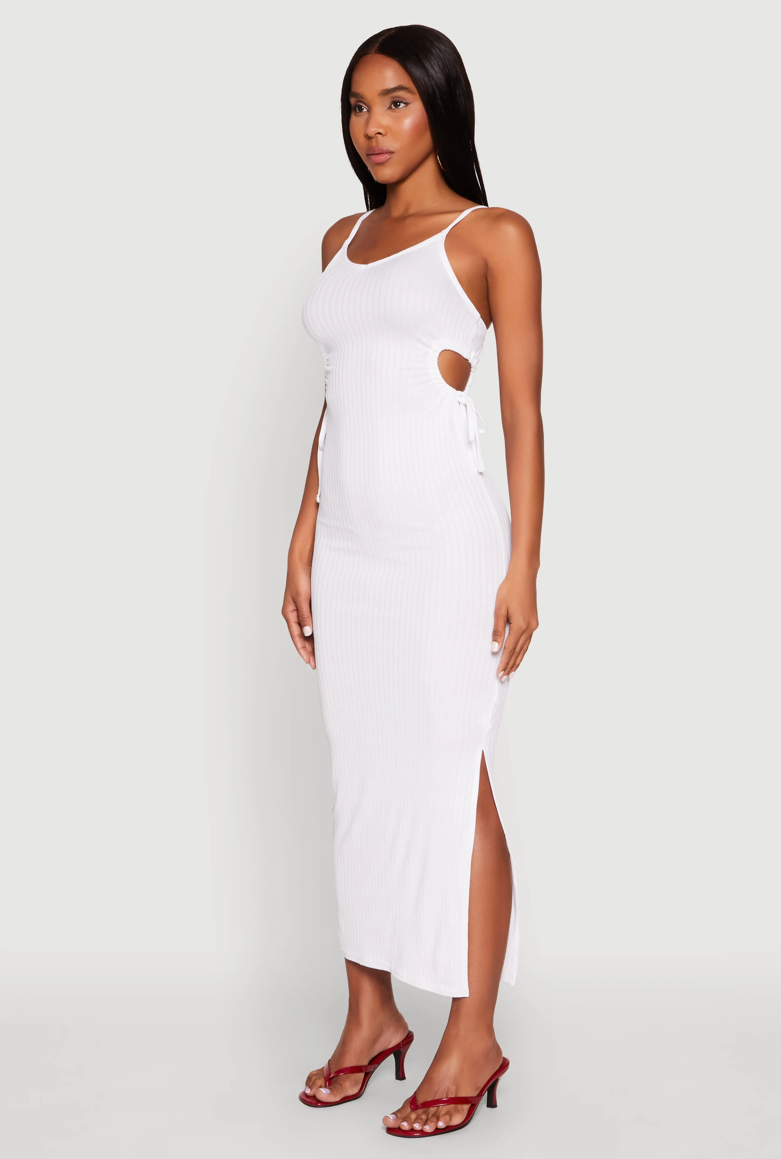 Ribbed Knit Drawstring Cut Out Side Cami Dress sold by Rainbow product image thumbnail 3