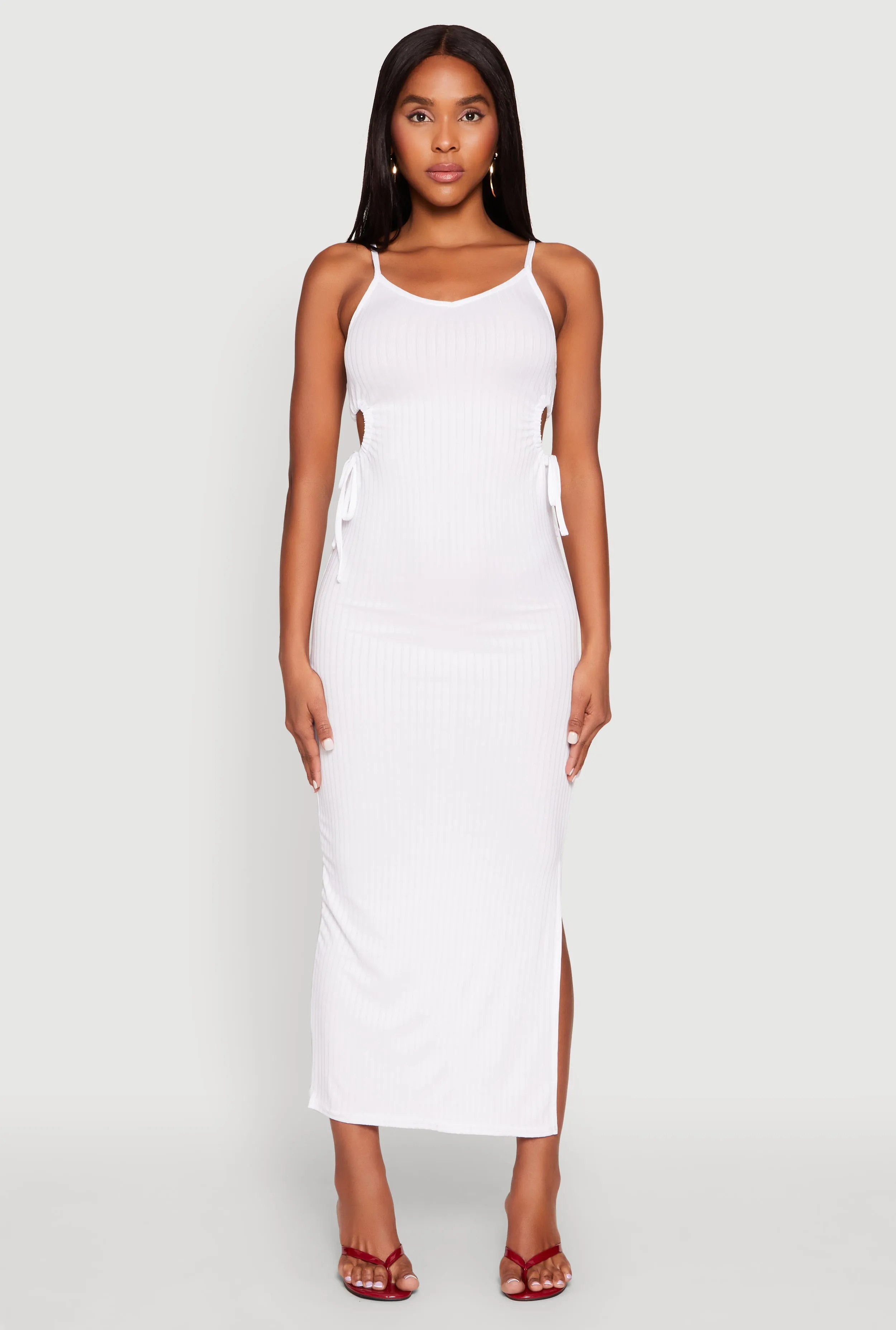 Ribbed Knit Drawstring Cut Out Side Cami Dress sold by Rainbow product image thumbnail 2