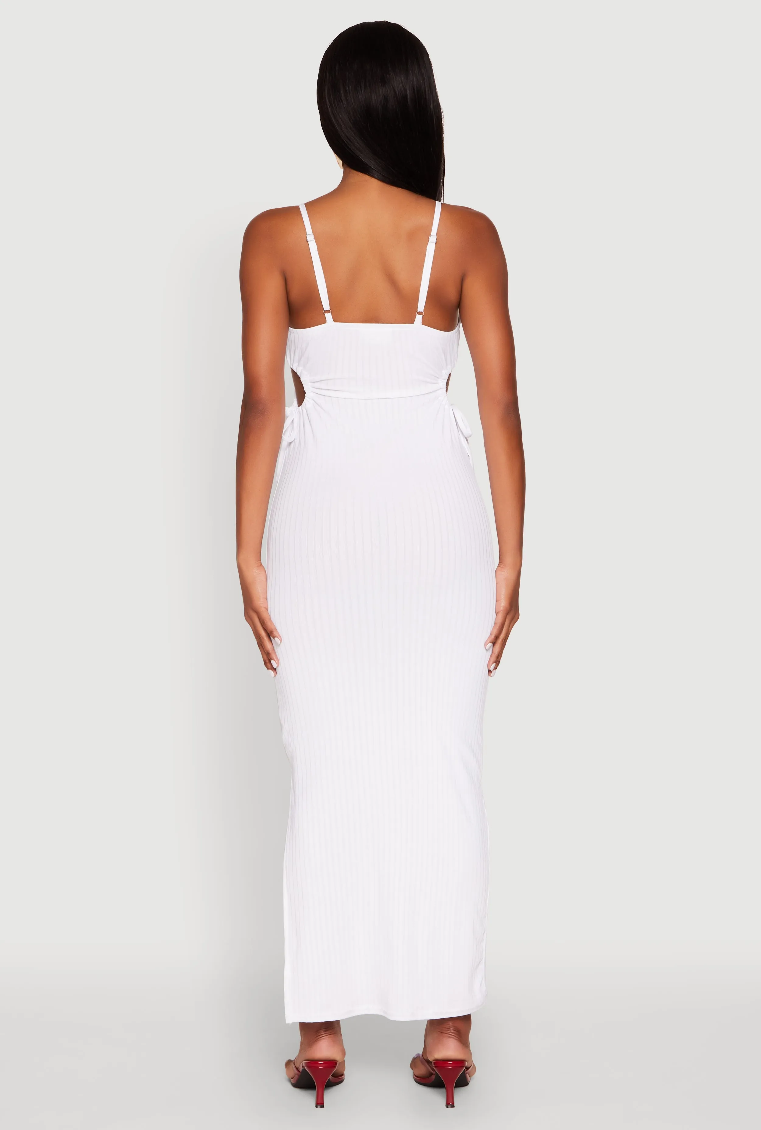 Ribbed Knit Drawstring Cut Out Side Cami Dress sold by Rainbow product image thumbnail 5