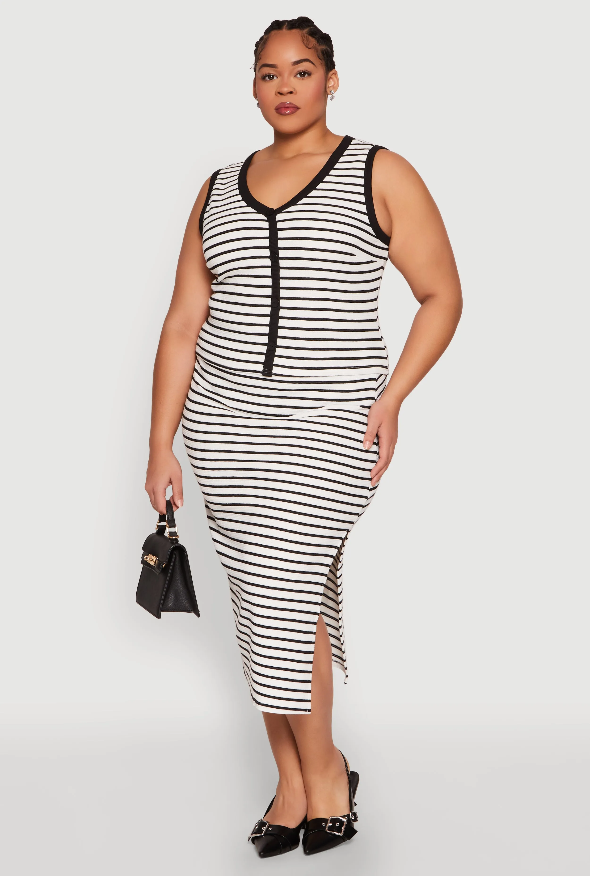 Plus Size Textured Knit Striped Midi Skirt sold by Rainbow product image thumbnail 2
