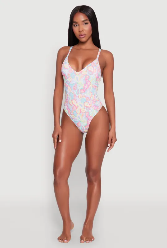Border Print One Piece Swimsuit sold by Rainbow