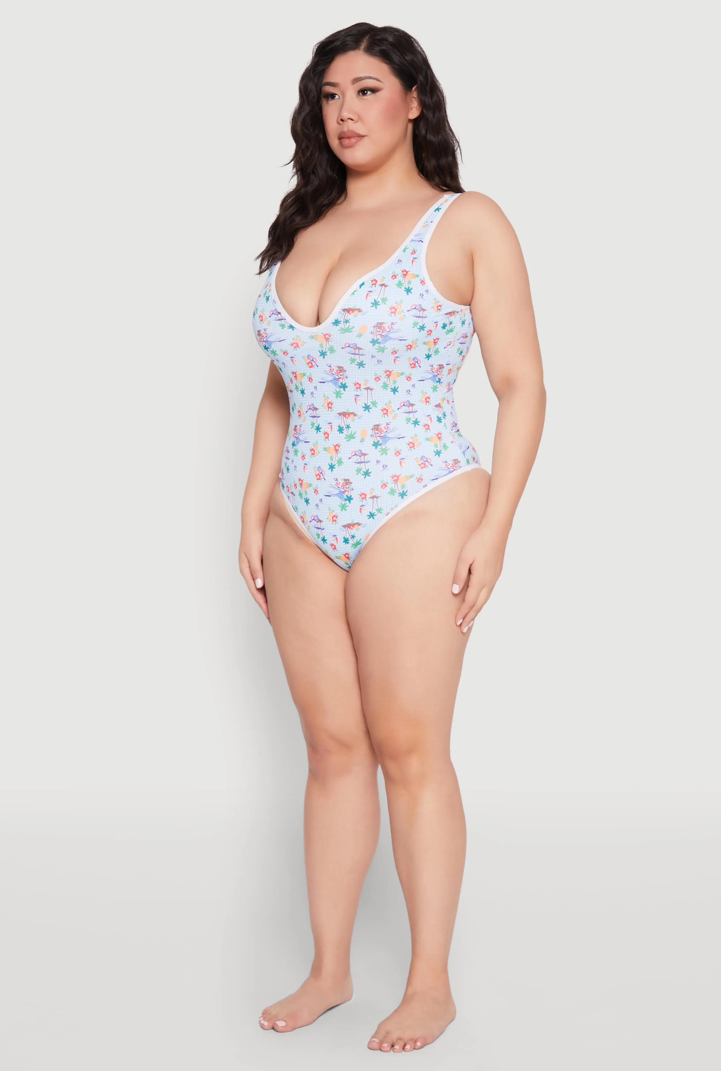 Plus Size Daisy Print Open Back One Piece Swimsuit sold by Rainbow product image thumbnail 5