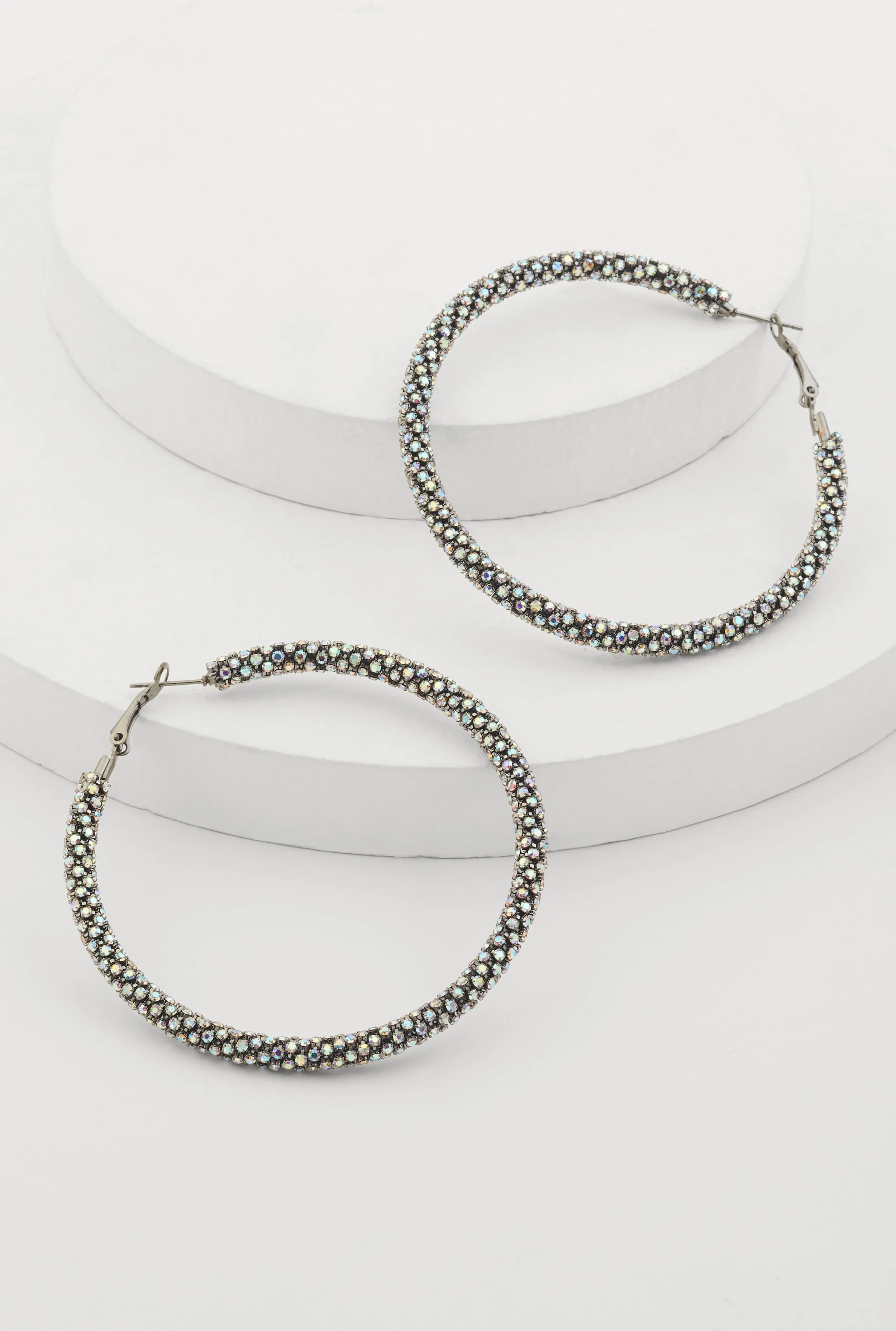 Rhinestone Encrusted Hoop Earrings sold by Rainbow