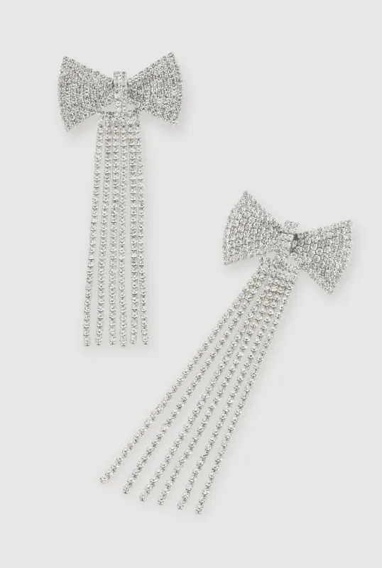 Bow Rhinestone Fringe Earrings sold by Rainbow