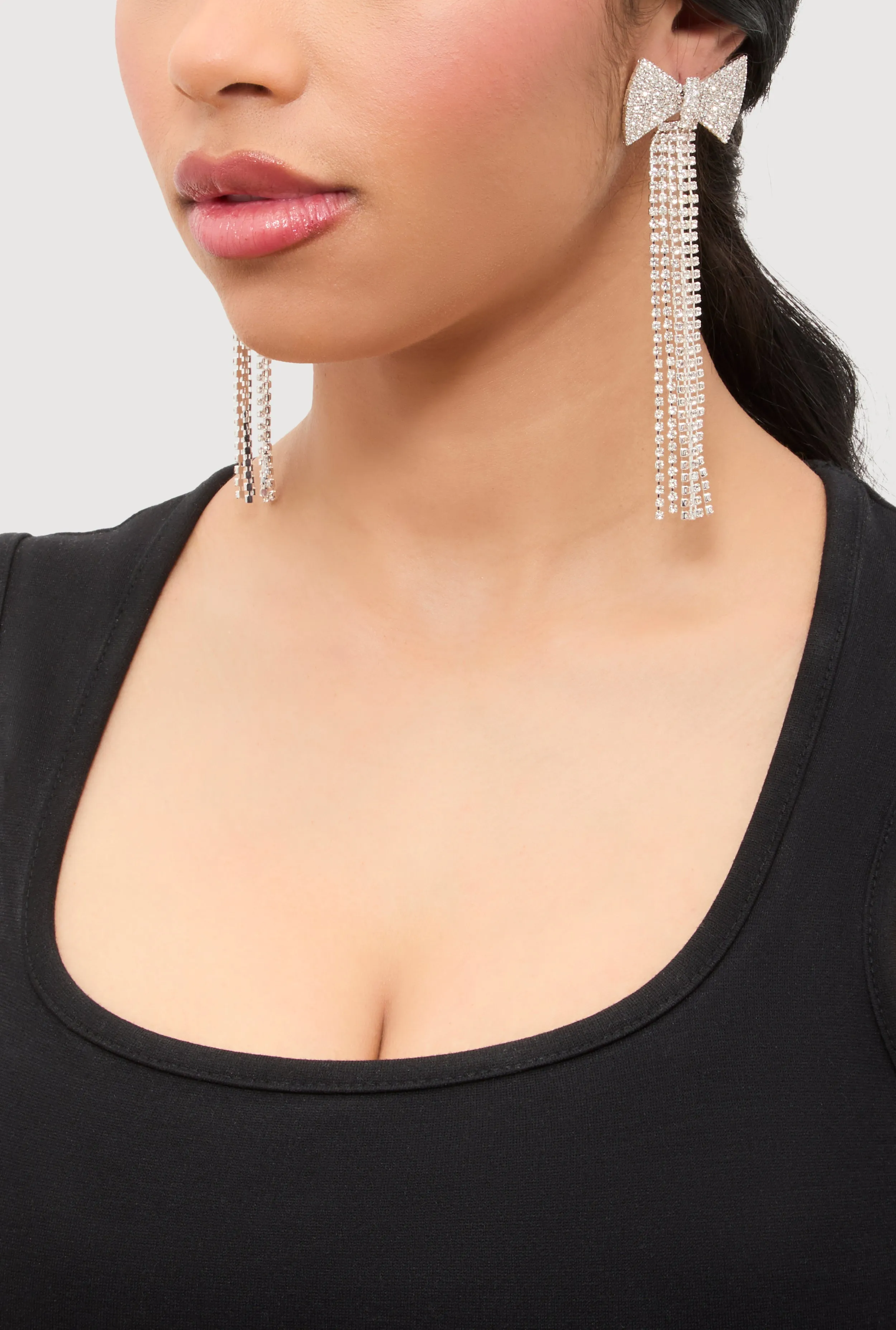 Bow Rhinestone Fringe Earrings sold by Rainbow product image thumbnail 2