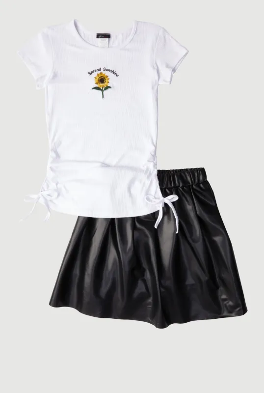 Girls Spread Sunshine Tee and Faux Leather Skirt sold by Rainbow