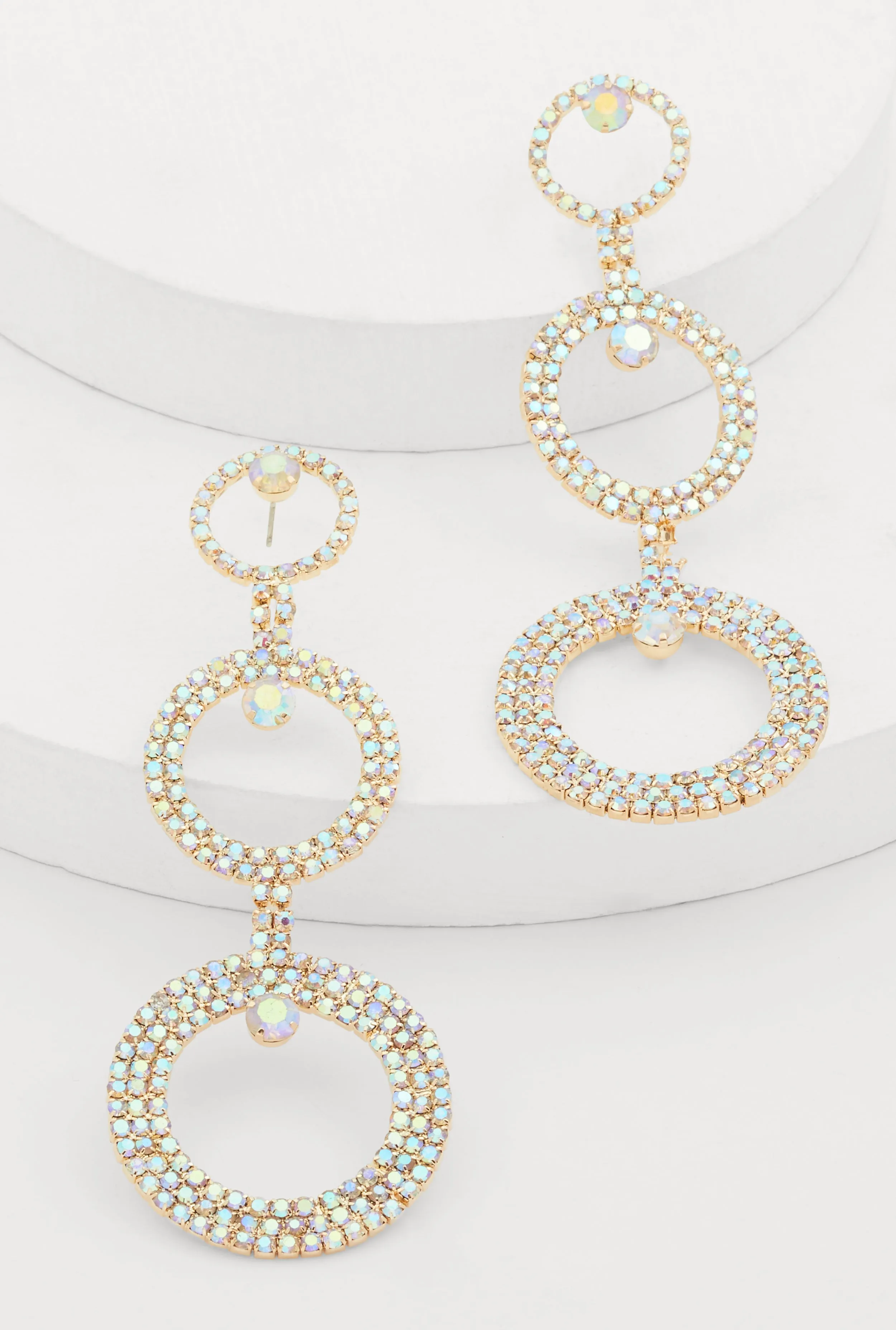 Rhinestone Triple Hoop Drop Earrings sold by Rainbow