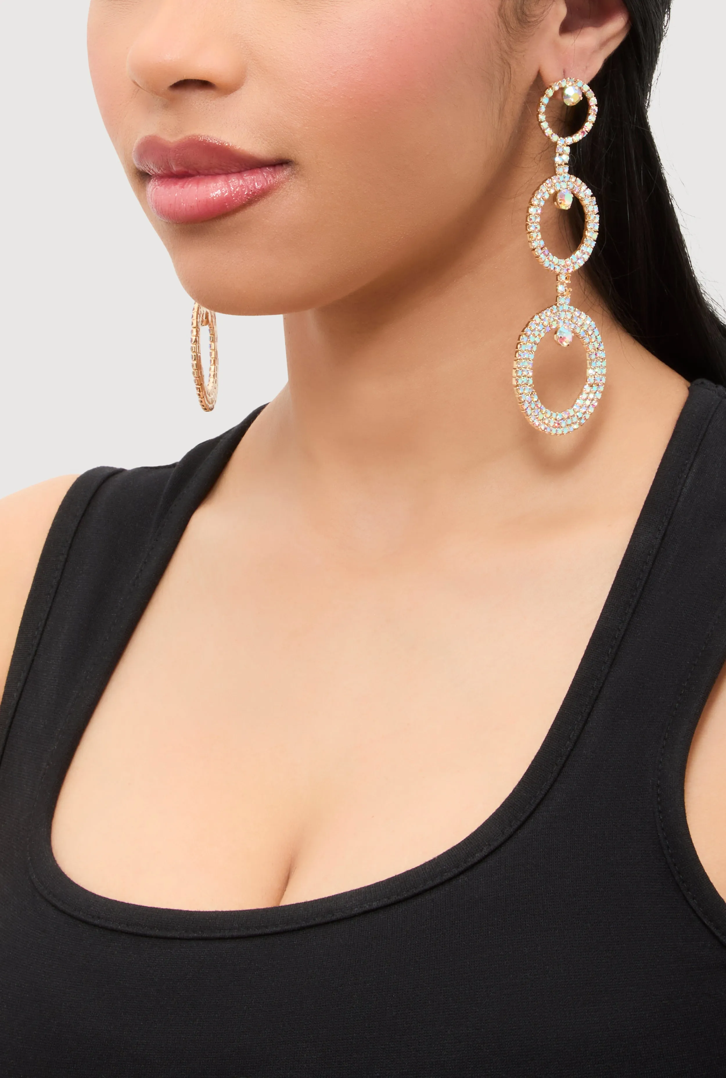 Rhinestone Triple Hoop Drop Earrings sold by Rainbow product image thumbnail 2
