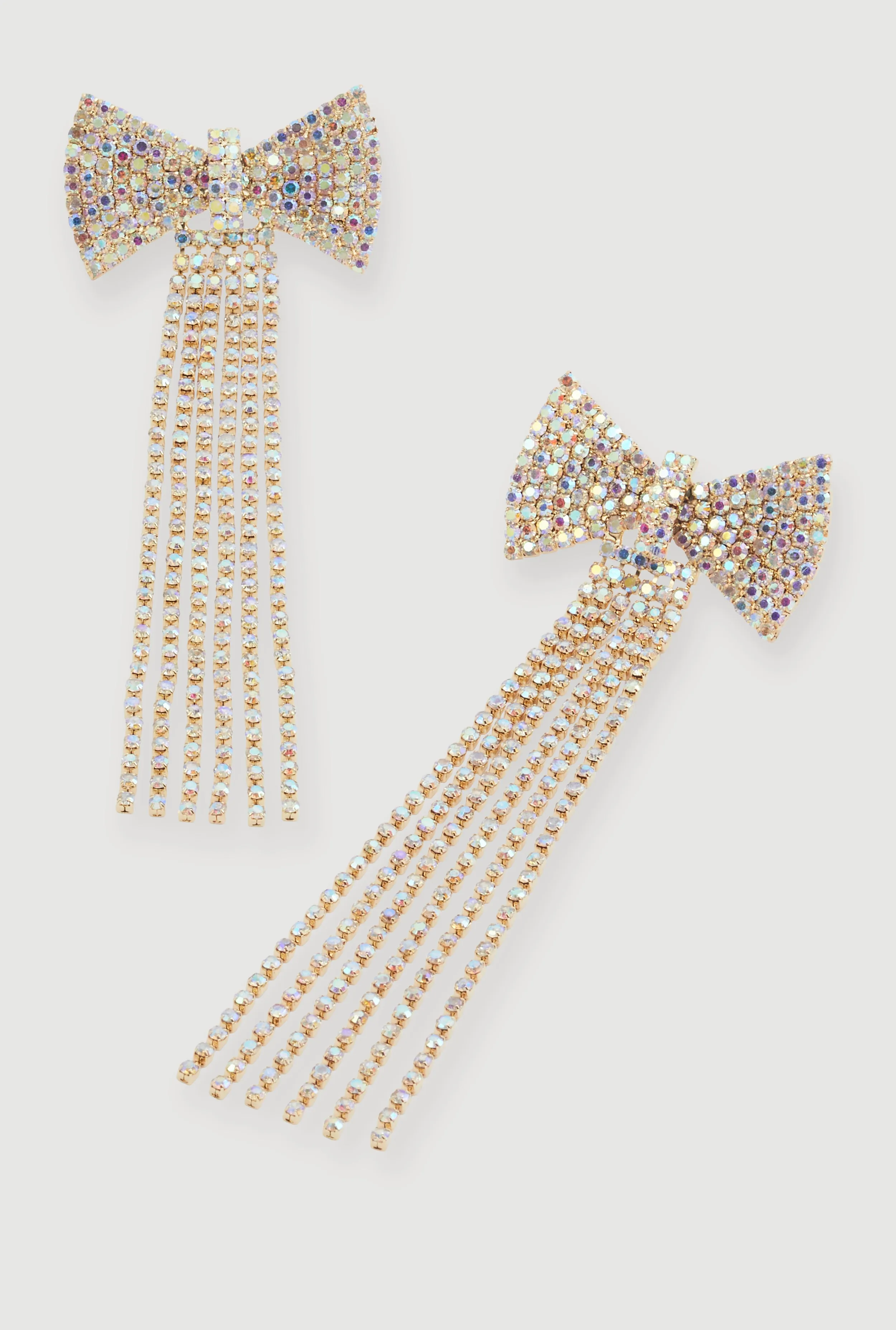 Bow Rhinestone Fringe Earrings sold by Rainbow