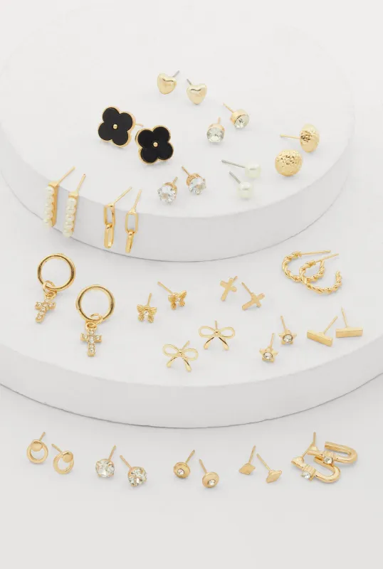 Faux Pearl Cubic Zirconia Assorted Earrings Set of 20 sold by Rainbow