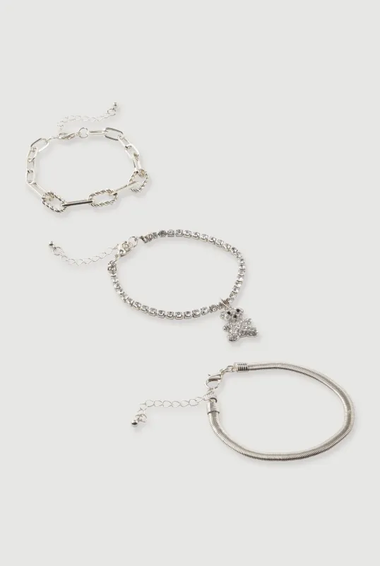 Rhinestone Bear Charm Bracelet Trio sold by Rainbow