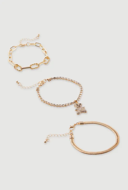 Rhinestone Bear Charm Bracelet Trio sold by Rainbow