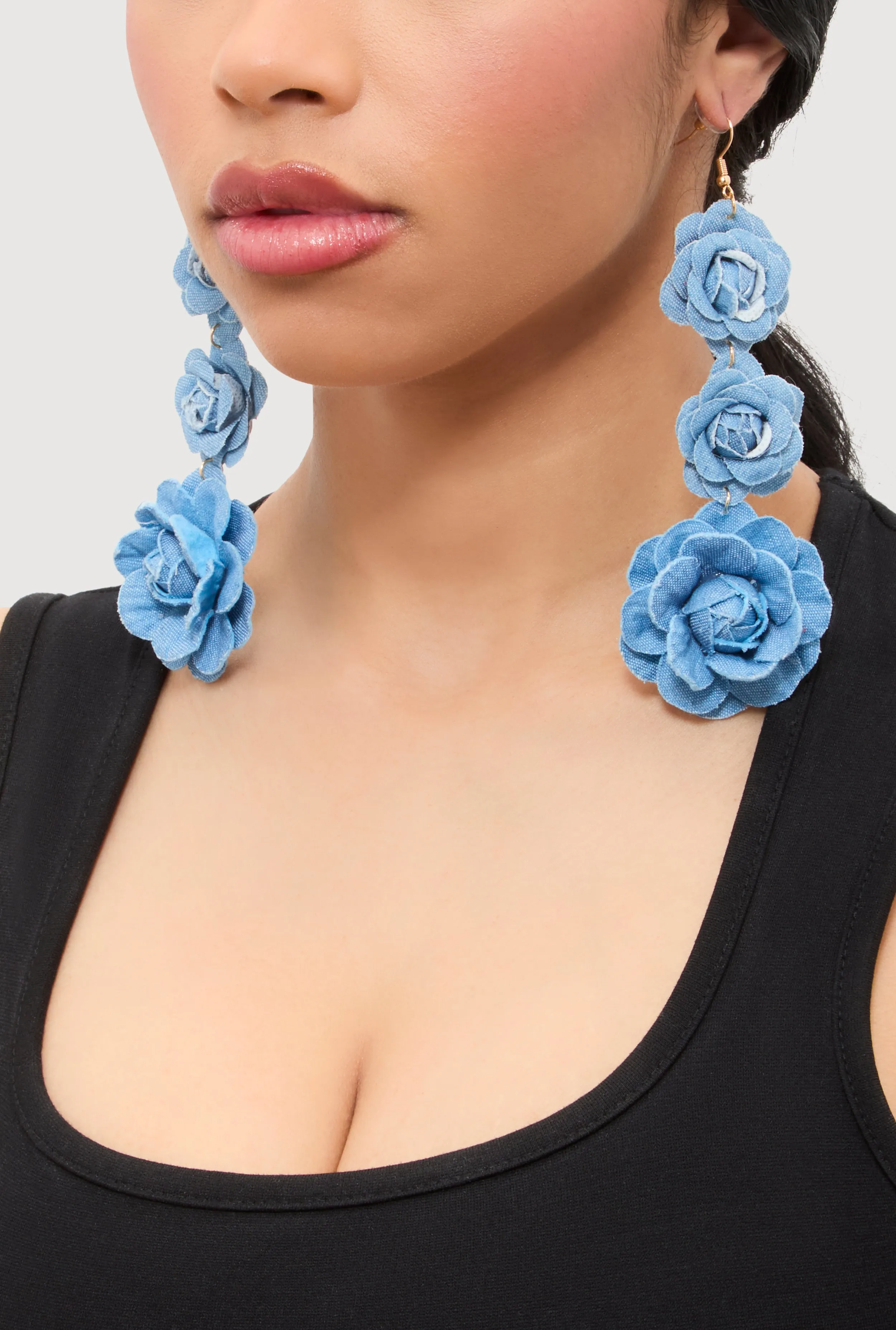 Denim Detail Flower Drop Earrings sold by Rainbow product image thumbnail 2