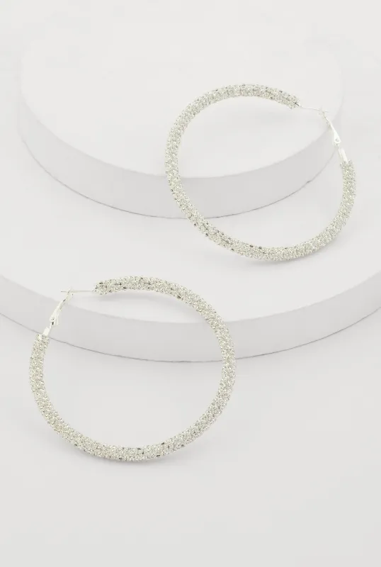 Rhinestone Encrusted Hoop Earrings sold by Rainbow