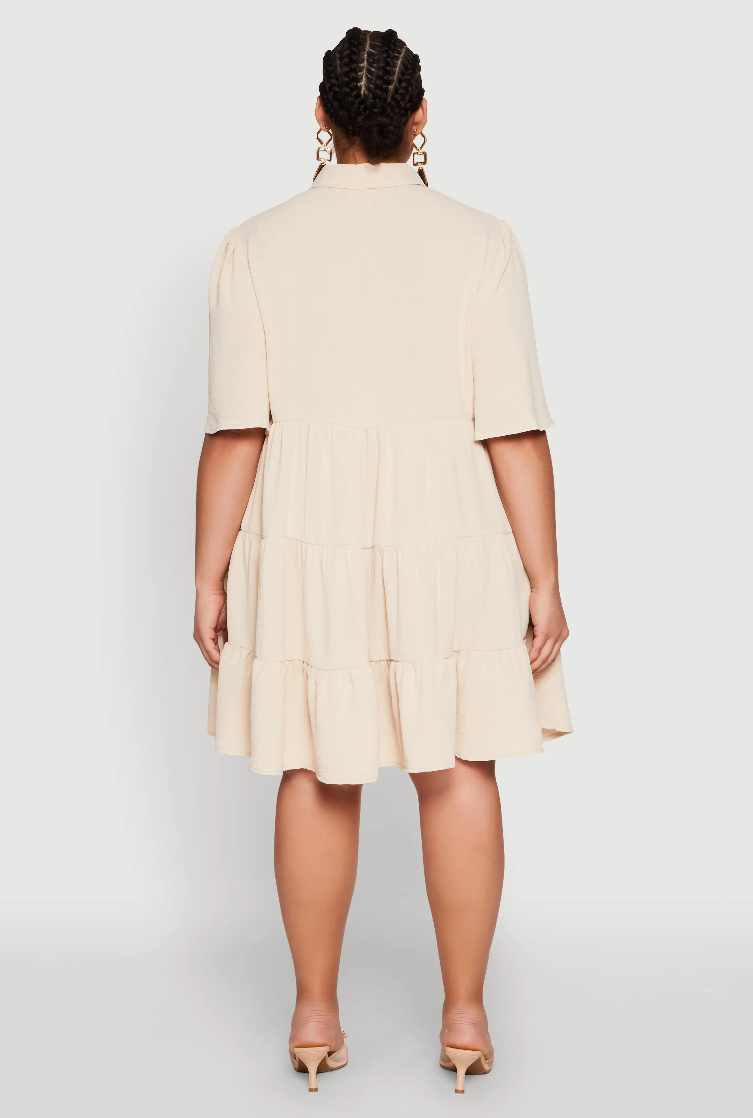 Plus Size Airy Crepe Knit Tiered Shirt Dress sold by Rainbow product image thumbnail 5