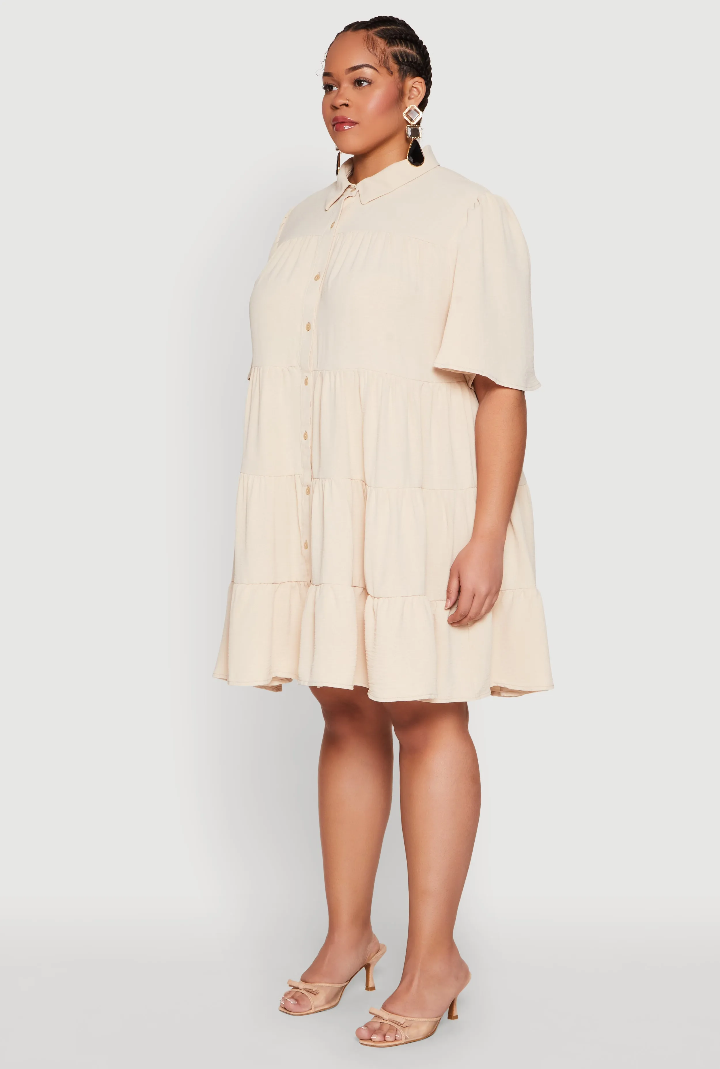 Plus Size Airy Crepe Knit Tiered Shirt Dress sold by Rainbow product image thumbnail 3