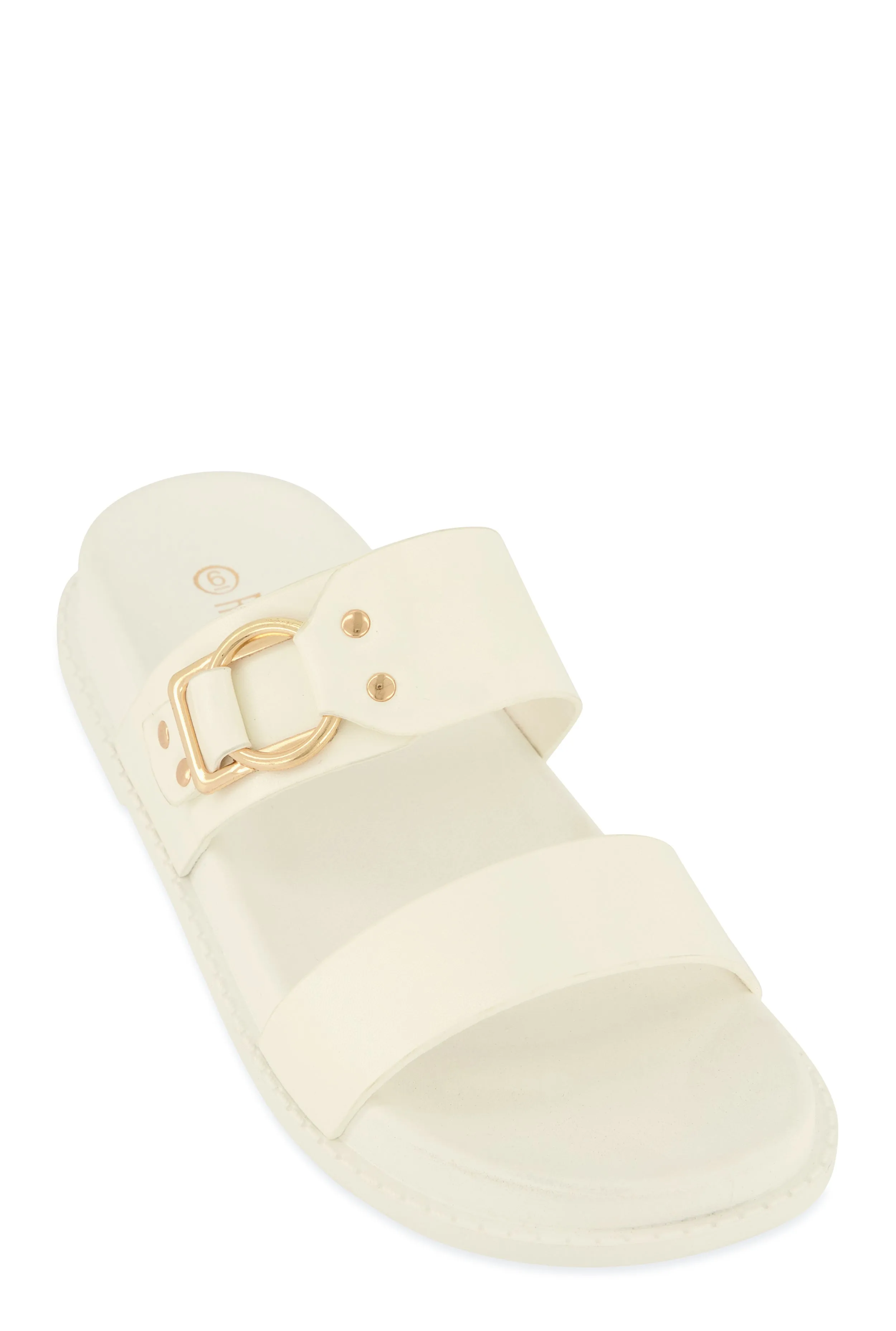 Double Band Buckle Detail Footed Sandals sold by Rainbow