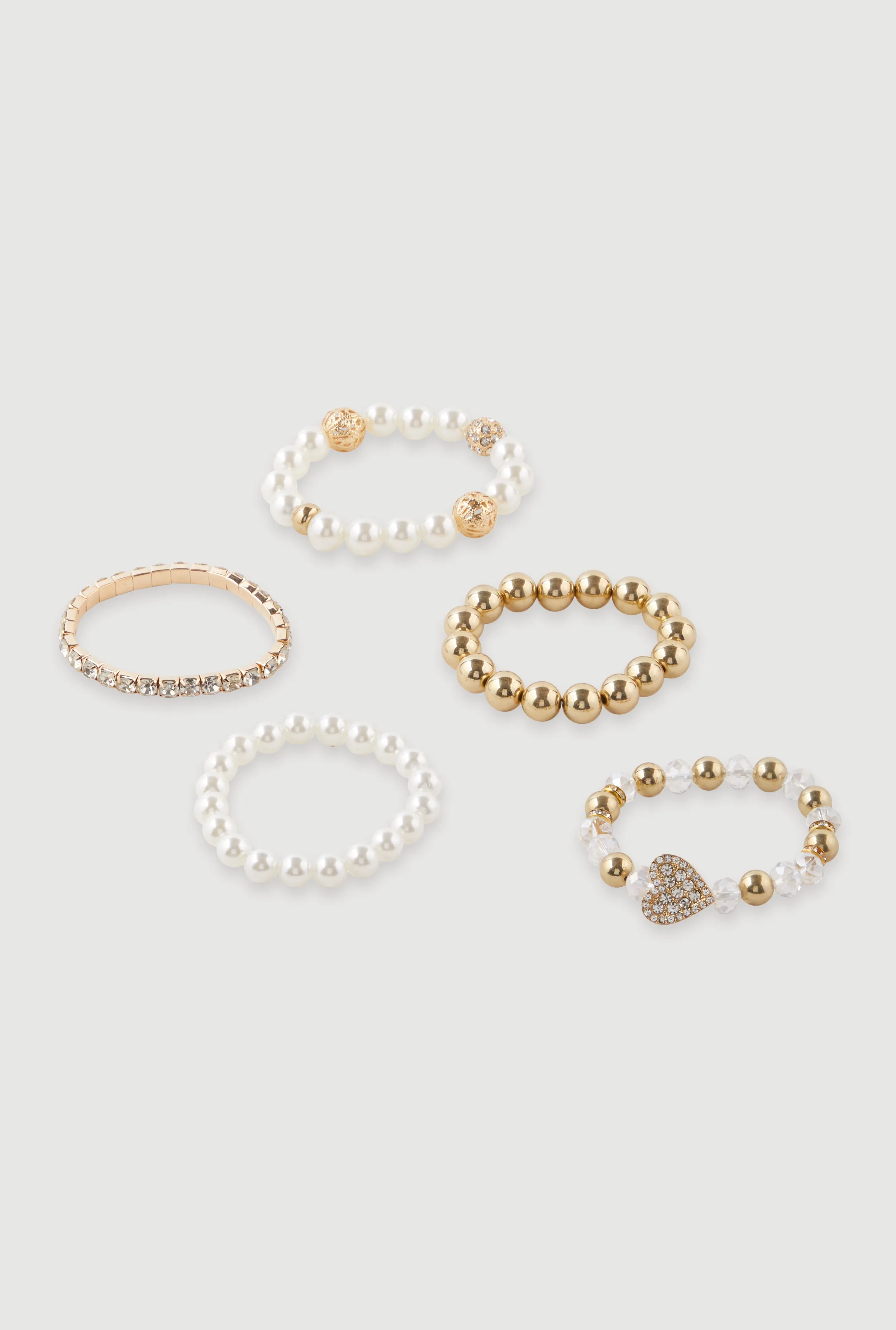 Faux Pearl Heart Rhinestone Stretch Bracelets Set of 5 sold by Rainbow product image thumbnail 3
