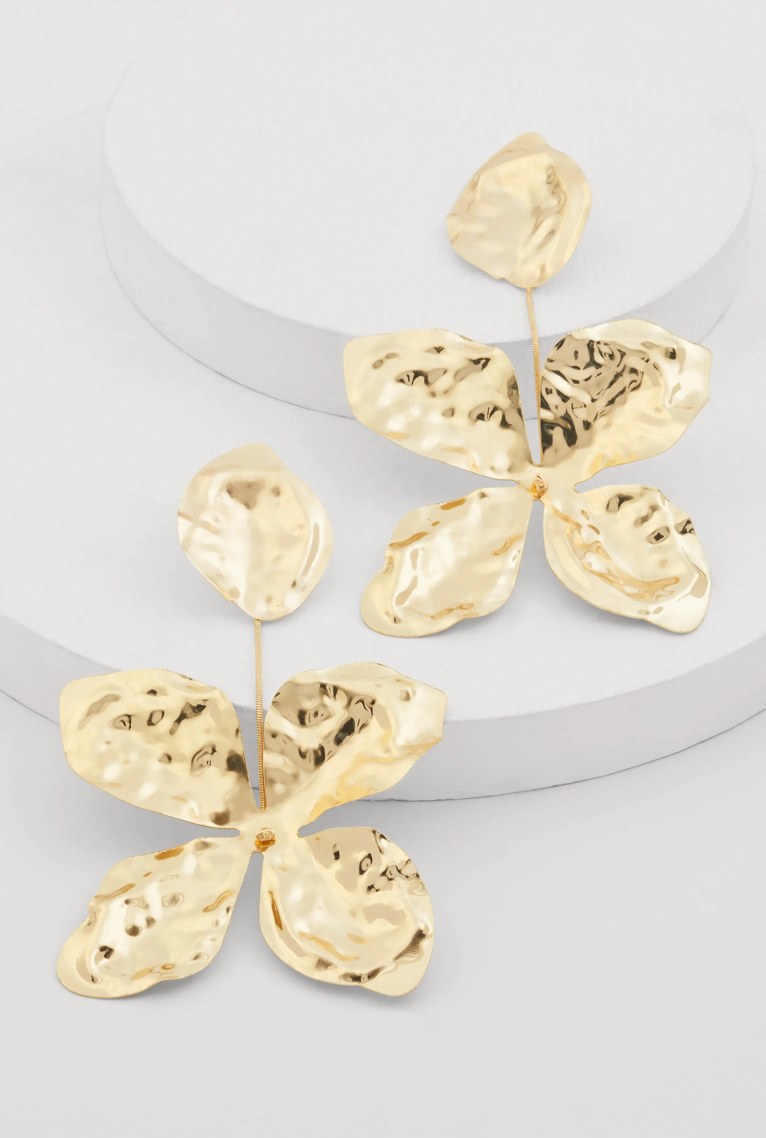 Metallic Textured Flower Drop Earrings sold by Rainbow