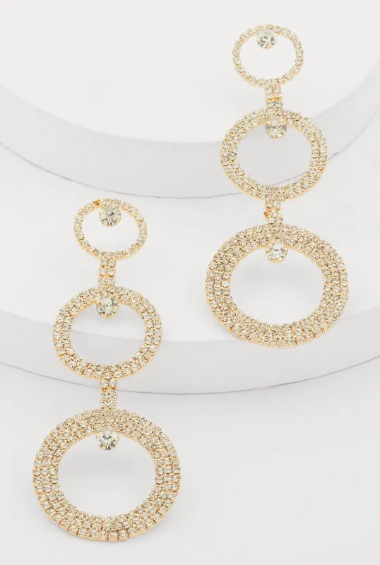 Rhinestone Triple Hoop Drop Earrings sold by Rainbow