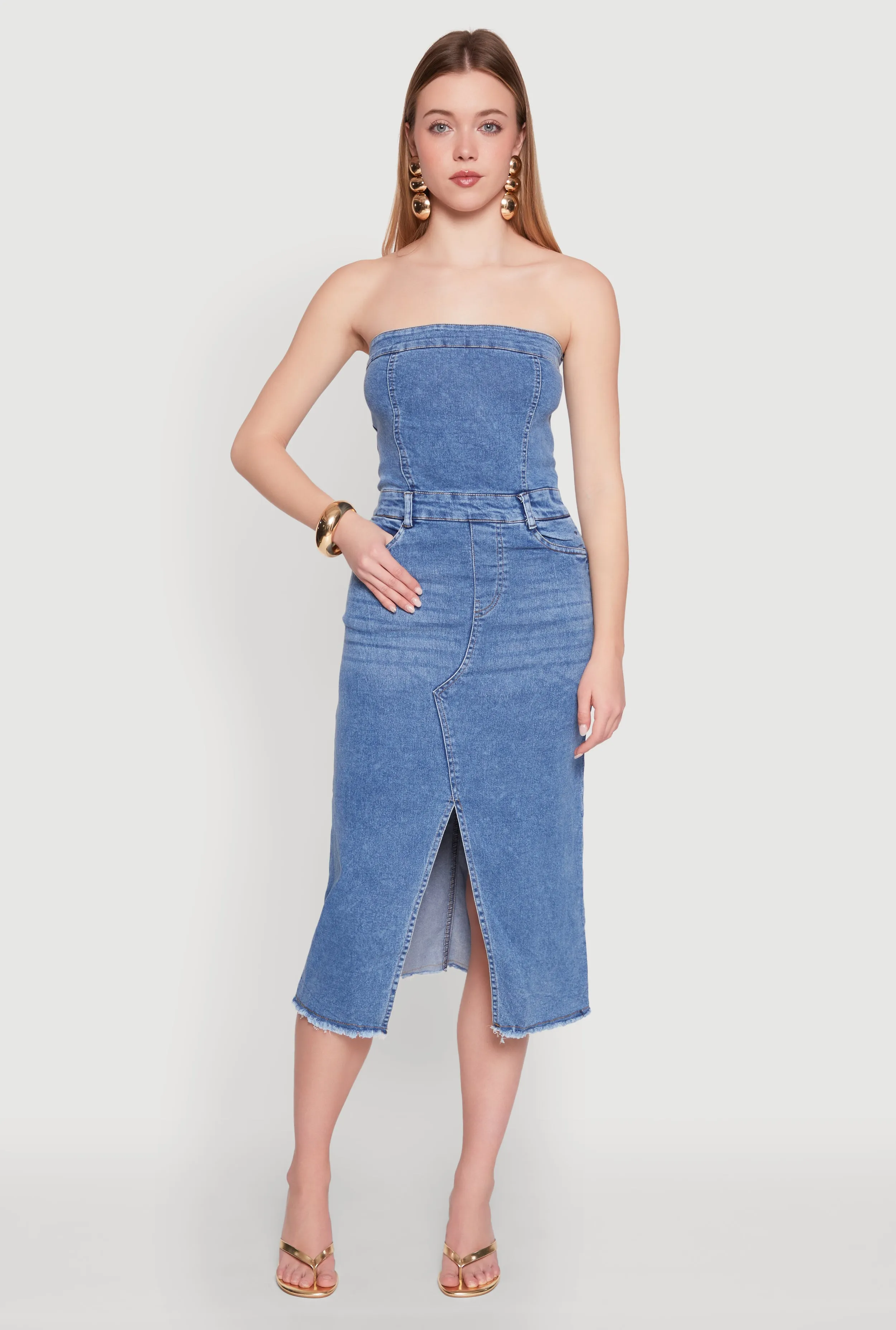 Spoon Jeans Slit Front Denim Tube Dress sold by Rainbow product image thumbnail 2