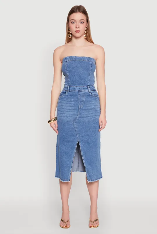 Spoon Jeans Slit Front Denim Tube Dress sold by Rainbow