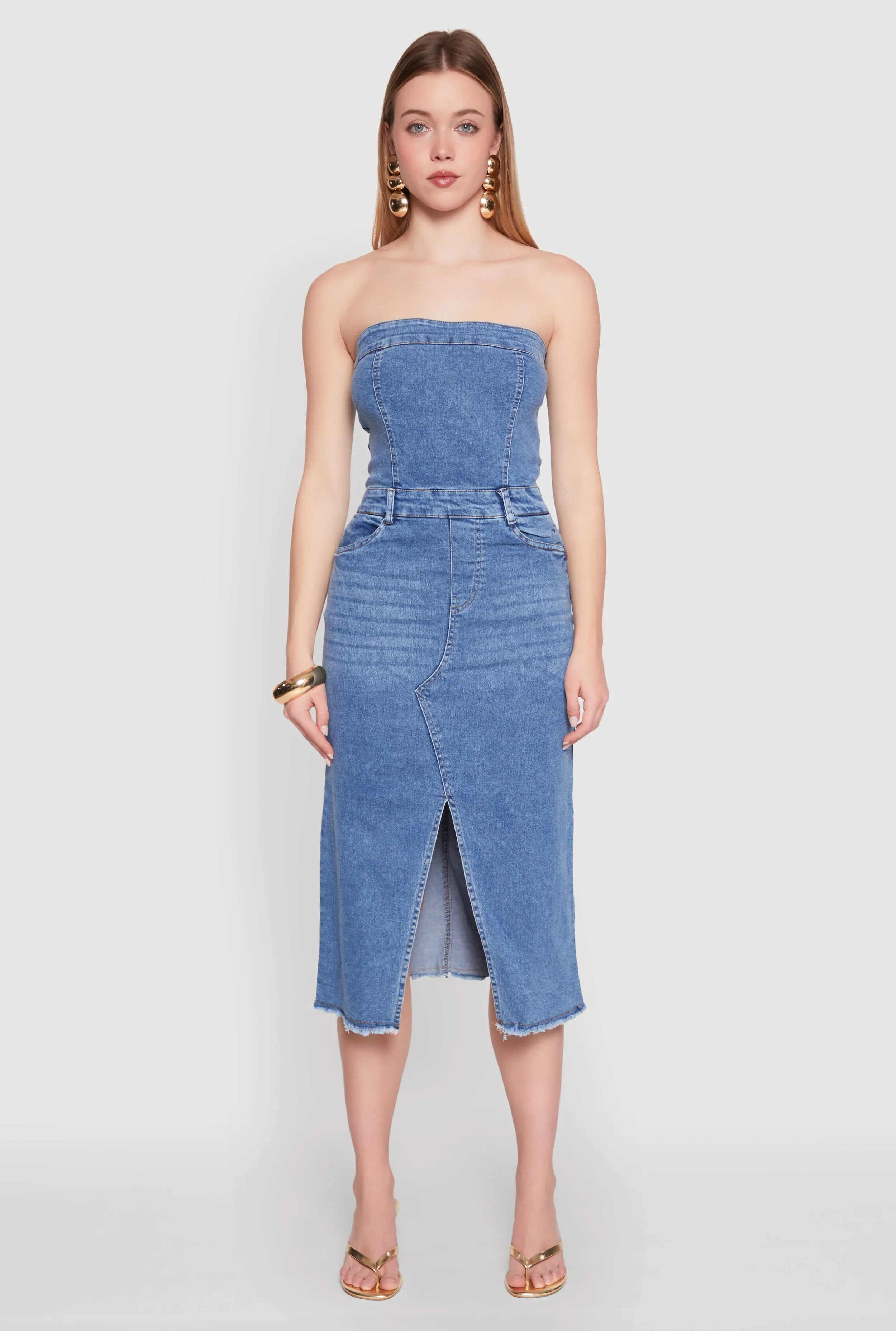 Spoon Jeans Slit Front Denim Tube Dress sold by Rainbow