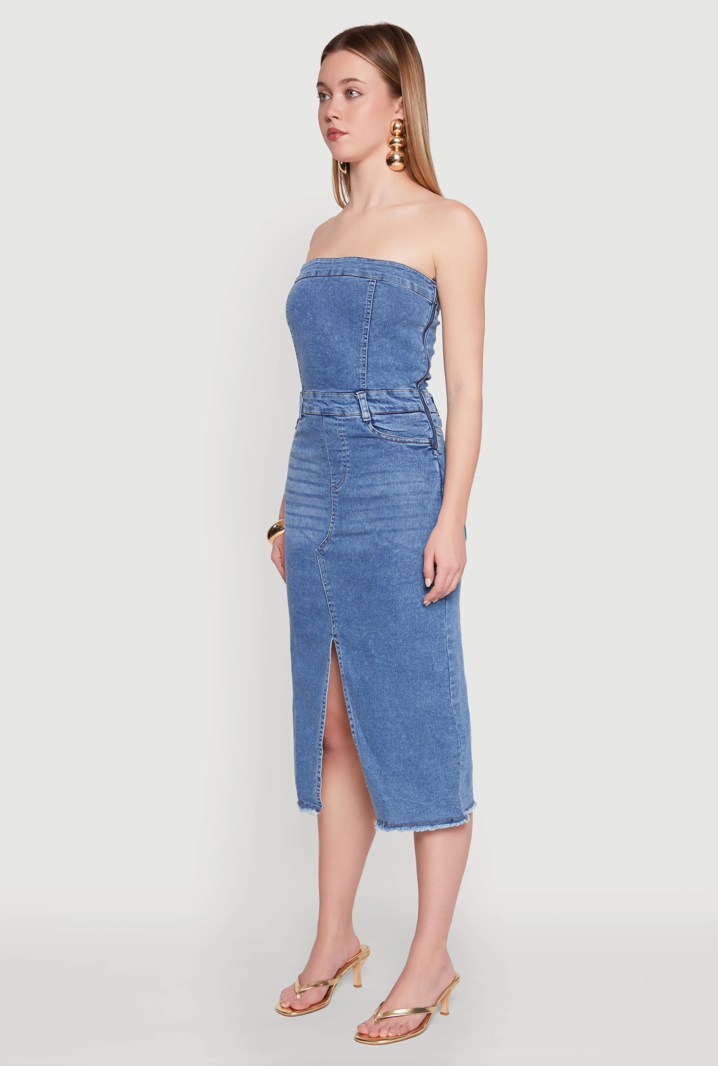 Spoon Jeans Slit Front Denim Tube Dress sold by Rainbow product image thumbnail 3