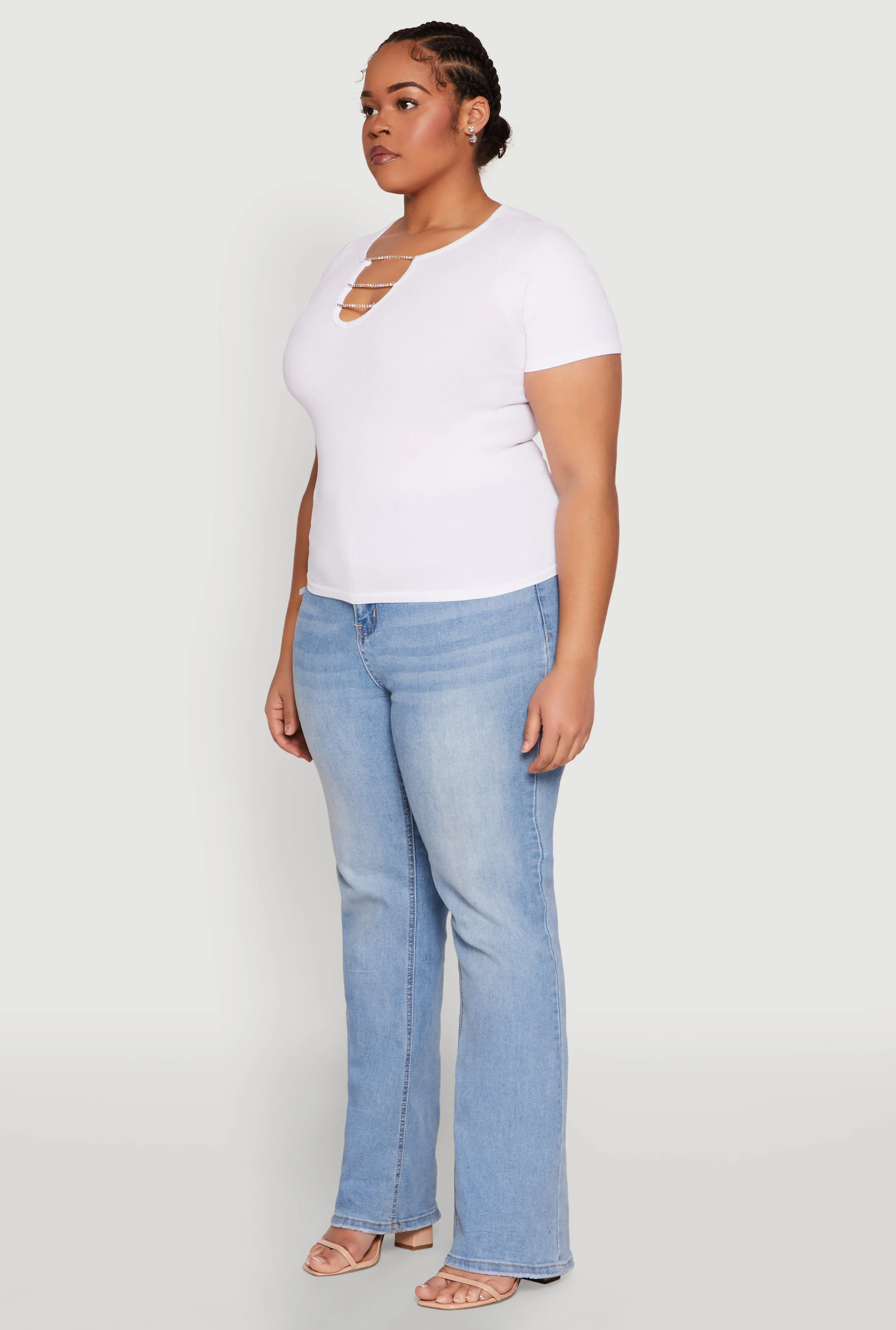 Plus Size Rhinestone Caged Notch Neck Top sold by Rainbow product image thumbnail 5