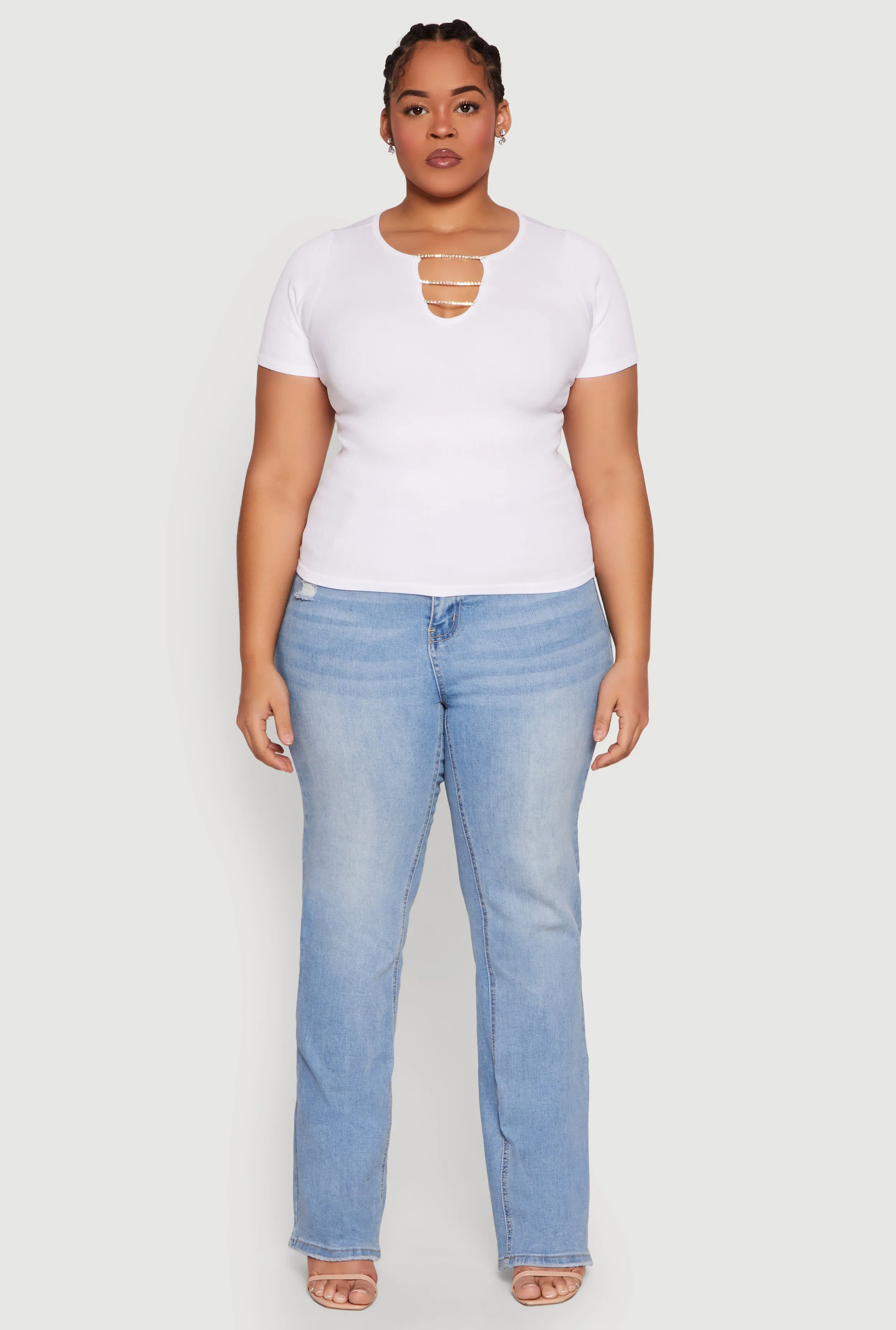 Plus Size Rhinestone Caged Notch Neck Top sold by Rainbow product image thumbnail 3