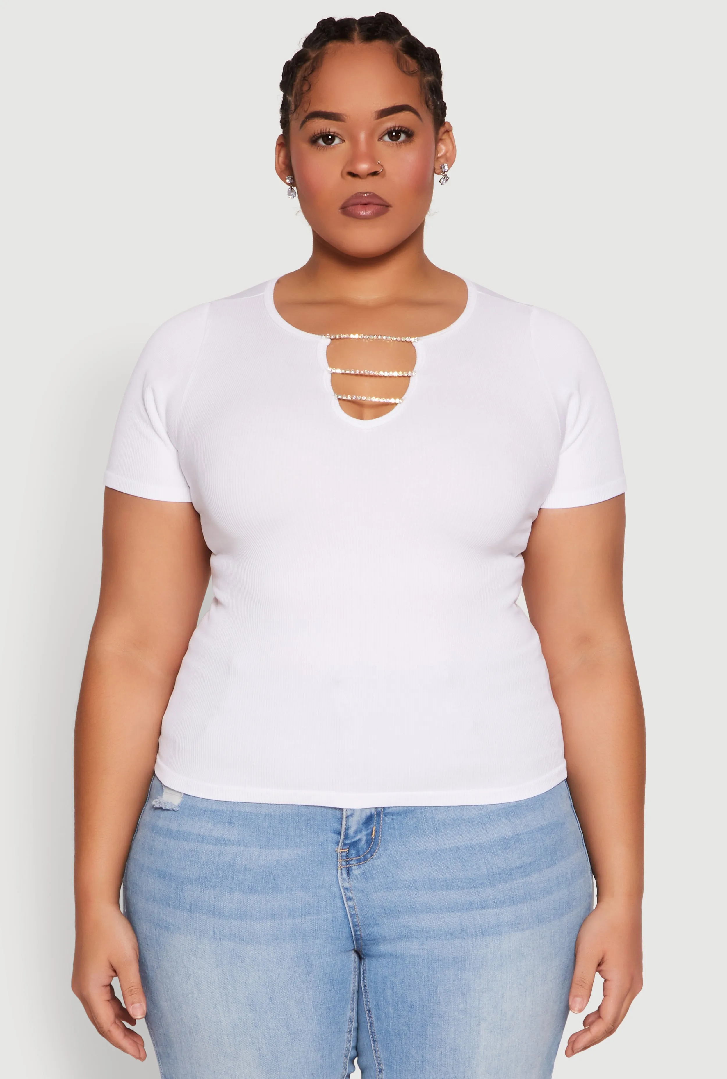 Plus Size Rhinestone Caged Notch Neck Top sold by Rainbow product image thumbnail 2