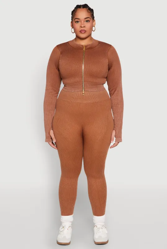 Plus Size Daisy Compression Rib Acid Wash Leggings sold by Rainbow