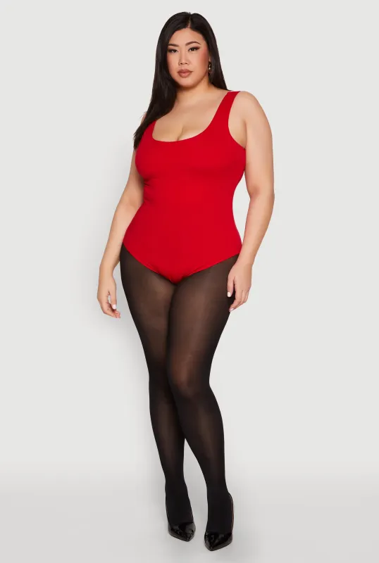 Plus Size Double Layered Scoop Neck Bodysuit sold by Rainbow