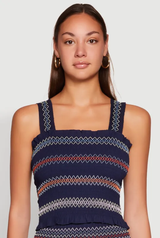 Chevron Linen Smocked Tank Top sold by Rainbow
