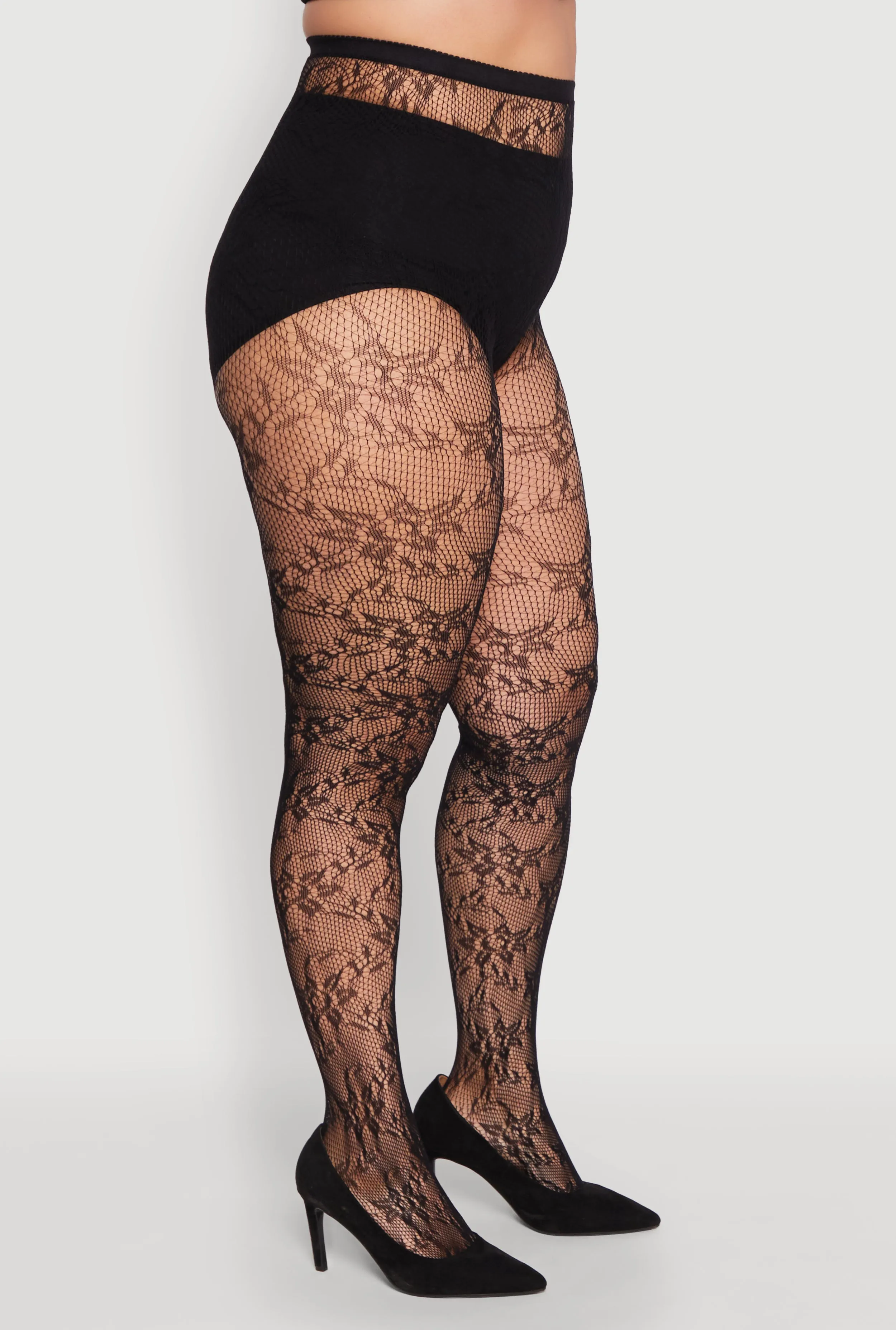 Plus Size Fishnet Patterned High Waist Tights sold by Rainbow