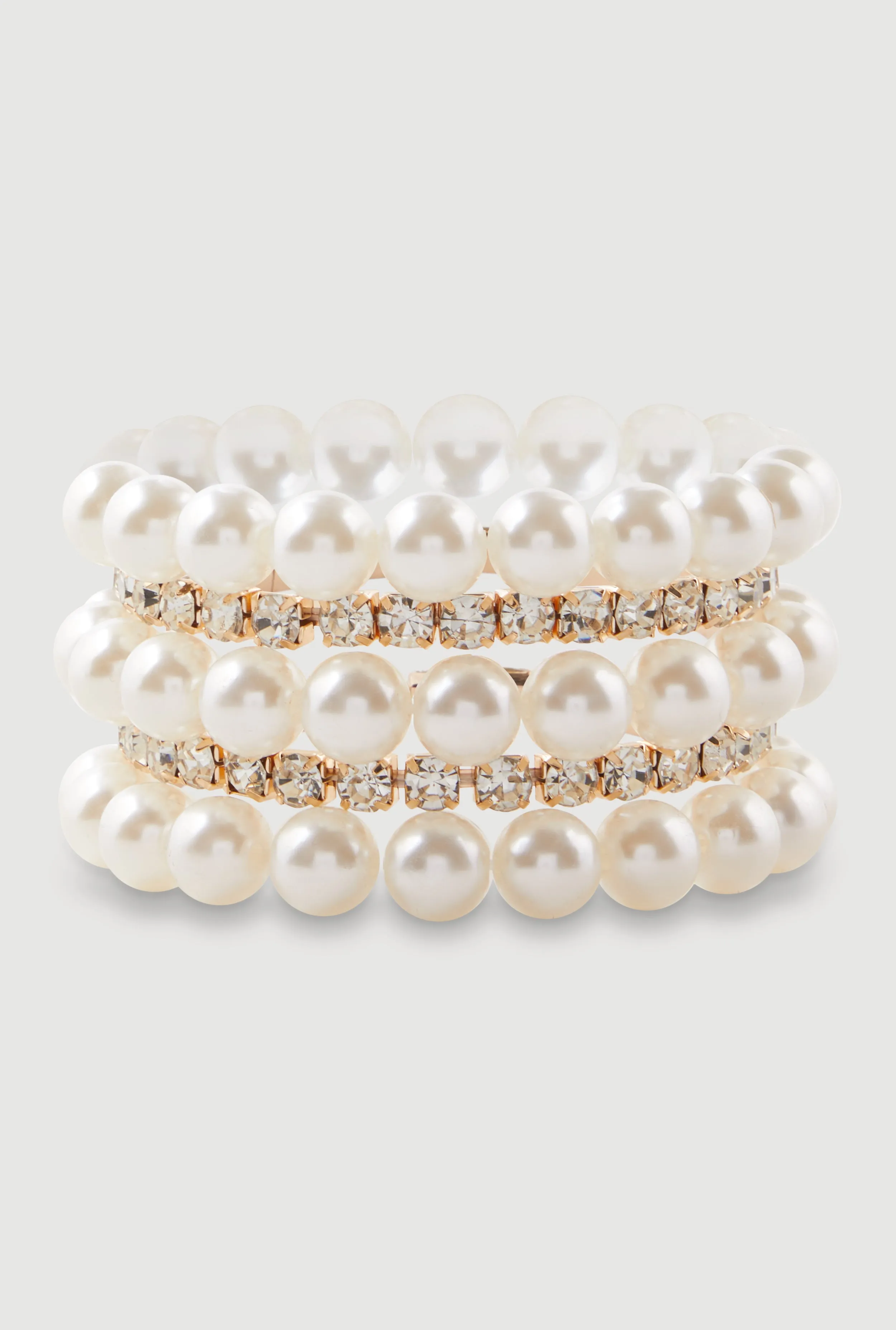 Faux Pearl and Rhinestone Stretch Bracelets Set of 5 sold by Rainbow