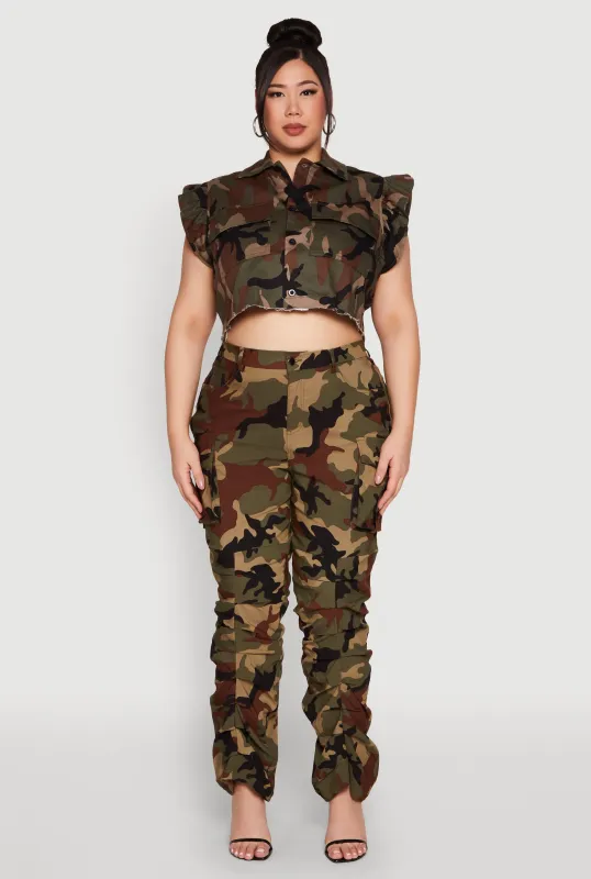 Plus Size Camouflage Stacked Cargo Pants sold by Rainbow