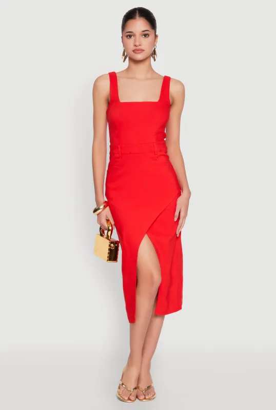 Slit Front Midi Tank Dress sold by Rainbow