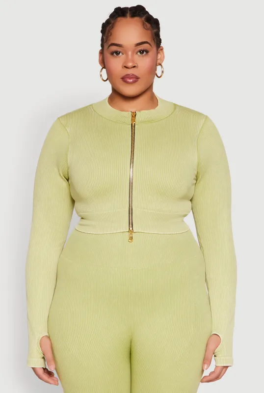 Plus Size Daisy Acid Wash Track Jacket sold by Rainbow