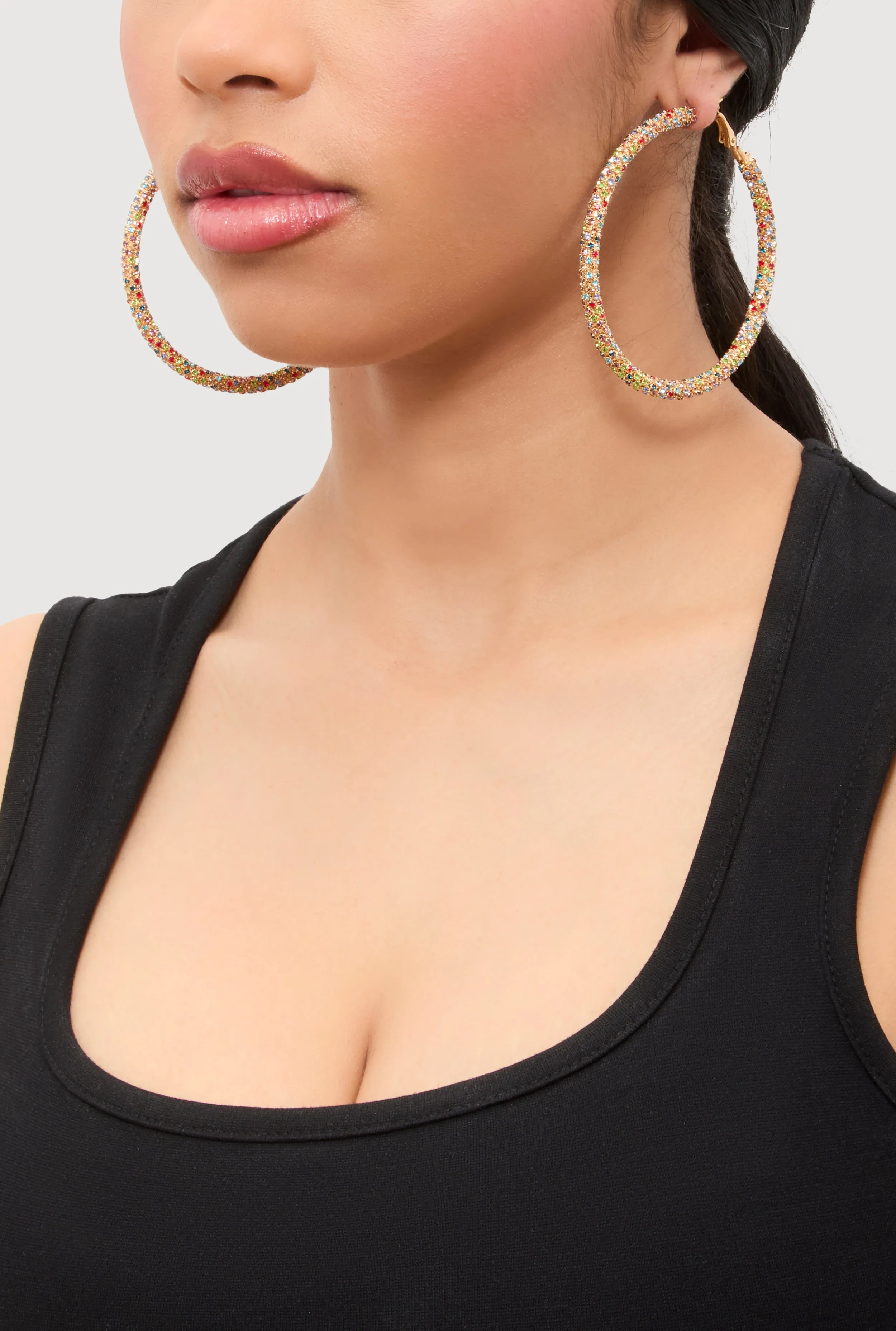 Rhinestone Encrusted Hoop Earrings sold by Rainbow product image thumbnail 2