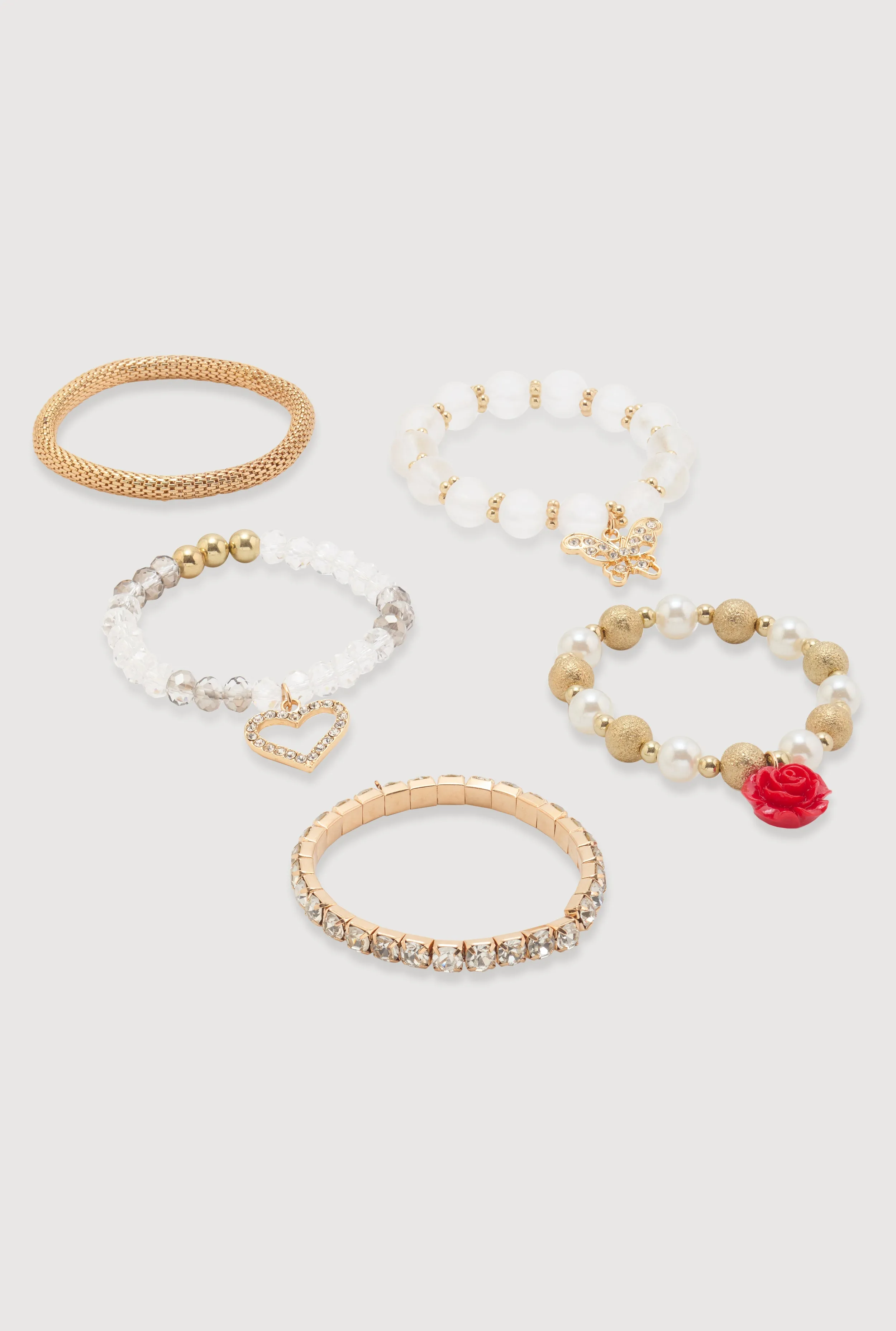 Rose Rhinestone Charm Bracelets Set of 5 sold by Rainbow product image thumbnail 3