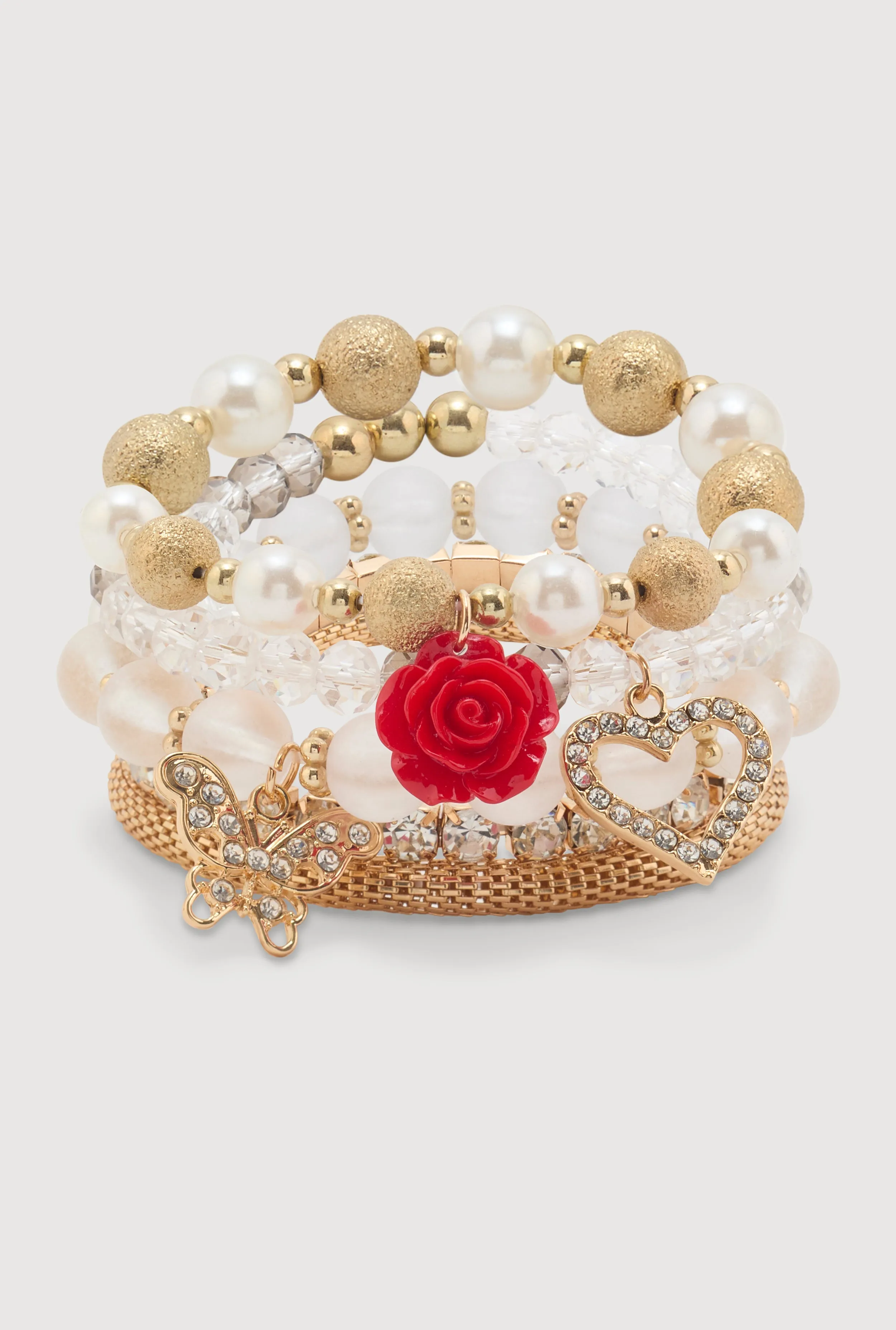 Rose Rhinestone Charm Bracelets Set of 5 sold by Rainbow