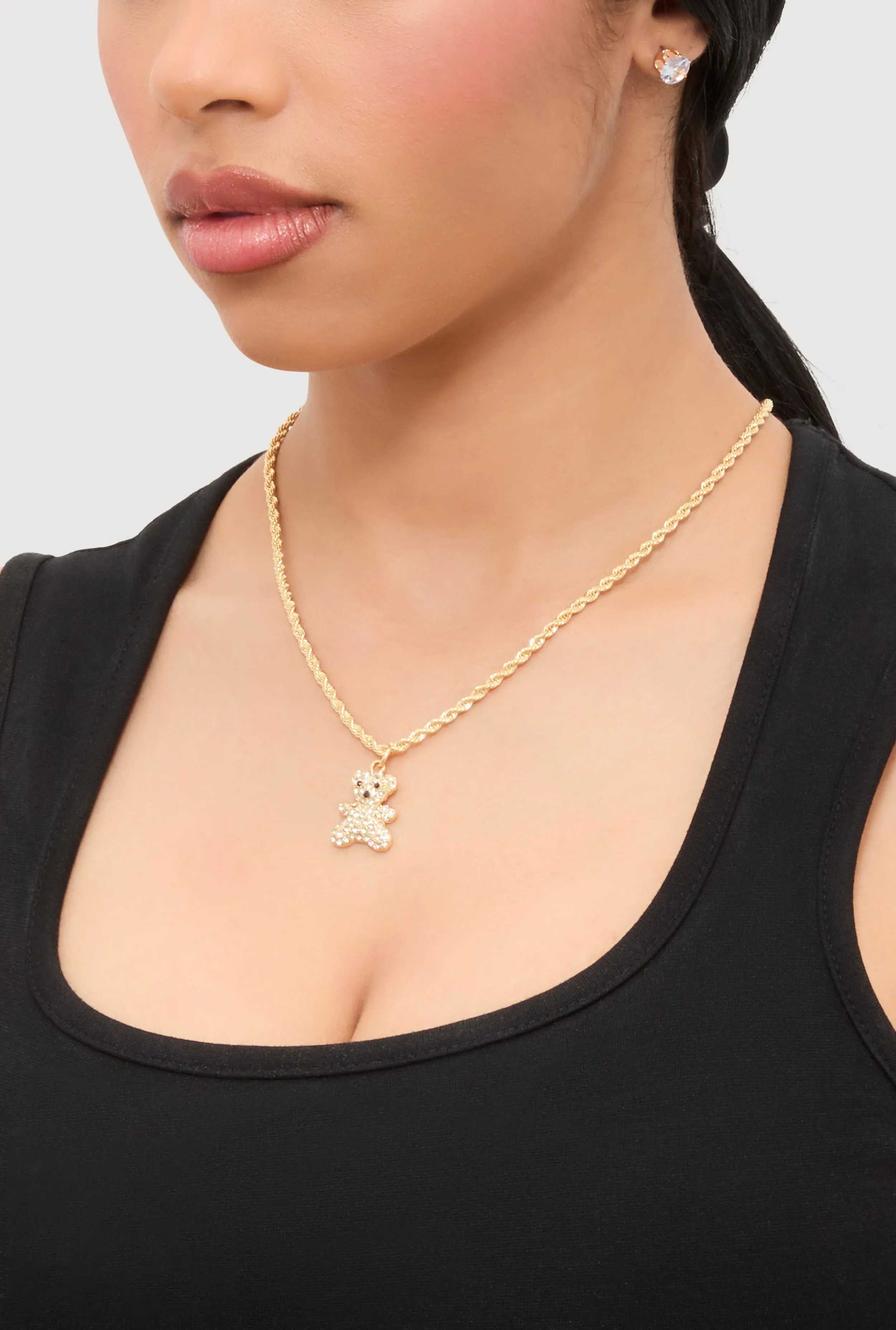 Cubic Zirconia Bear Charm Necklace with Stud Earrings sold by Rainbow product image thumbnail 2