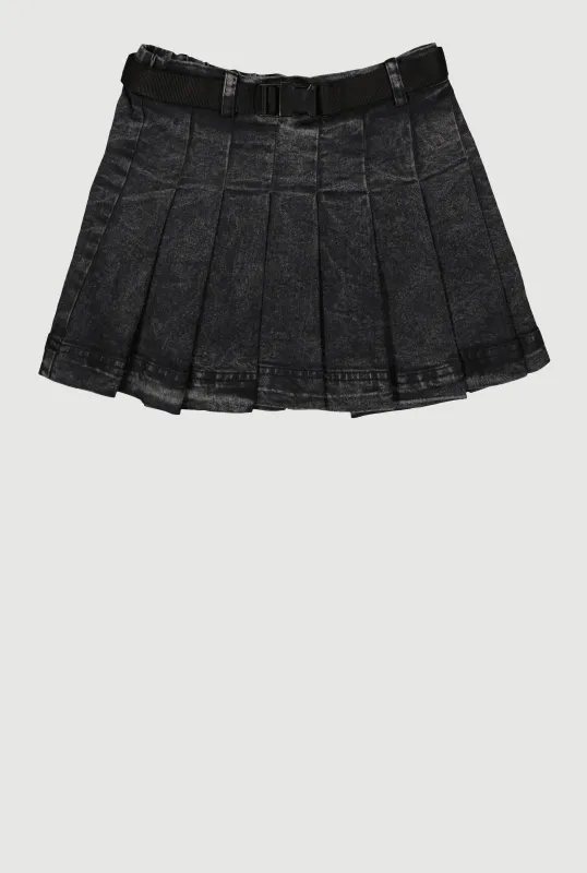 Girls Spoon Jeans Mineral Wash Belted Pleated Skirt sold by Rainbow