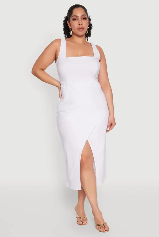 Plus Size Hyperstretch Front Slit Midi Dress sold by Rainbow
