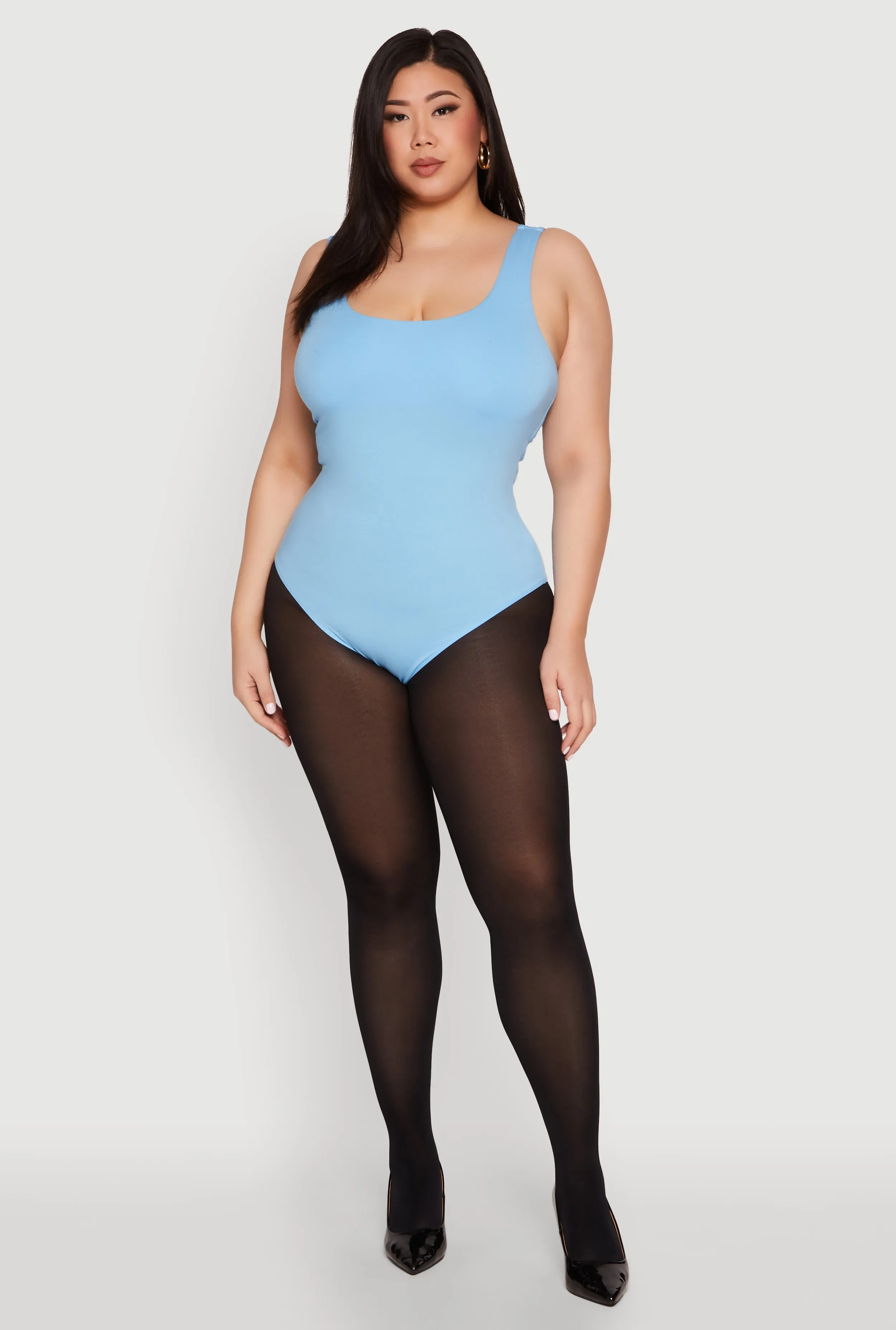 Plus Size Double Layered Scoop Neck Bodysuit sold by Rainbow
