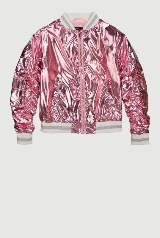 Girls Metallic Cargo Pocket Bomber Jacket sold by Rainbow